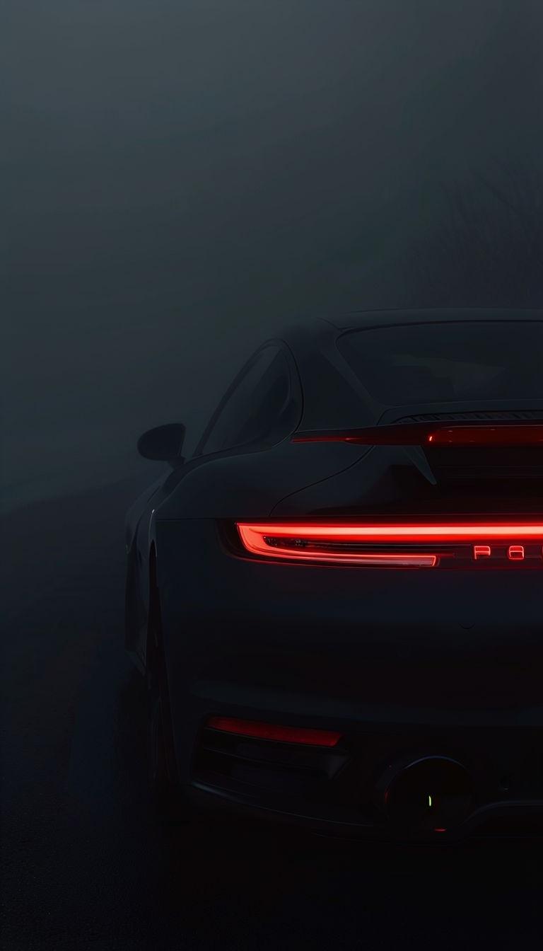 768x1344 Close Up Silhouette Of Porsche 911 Turbo In Foggy Night Scene Mobile Wallpaper