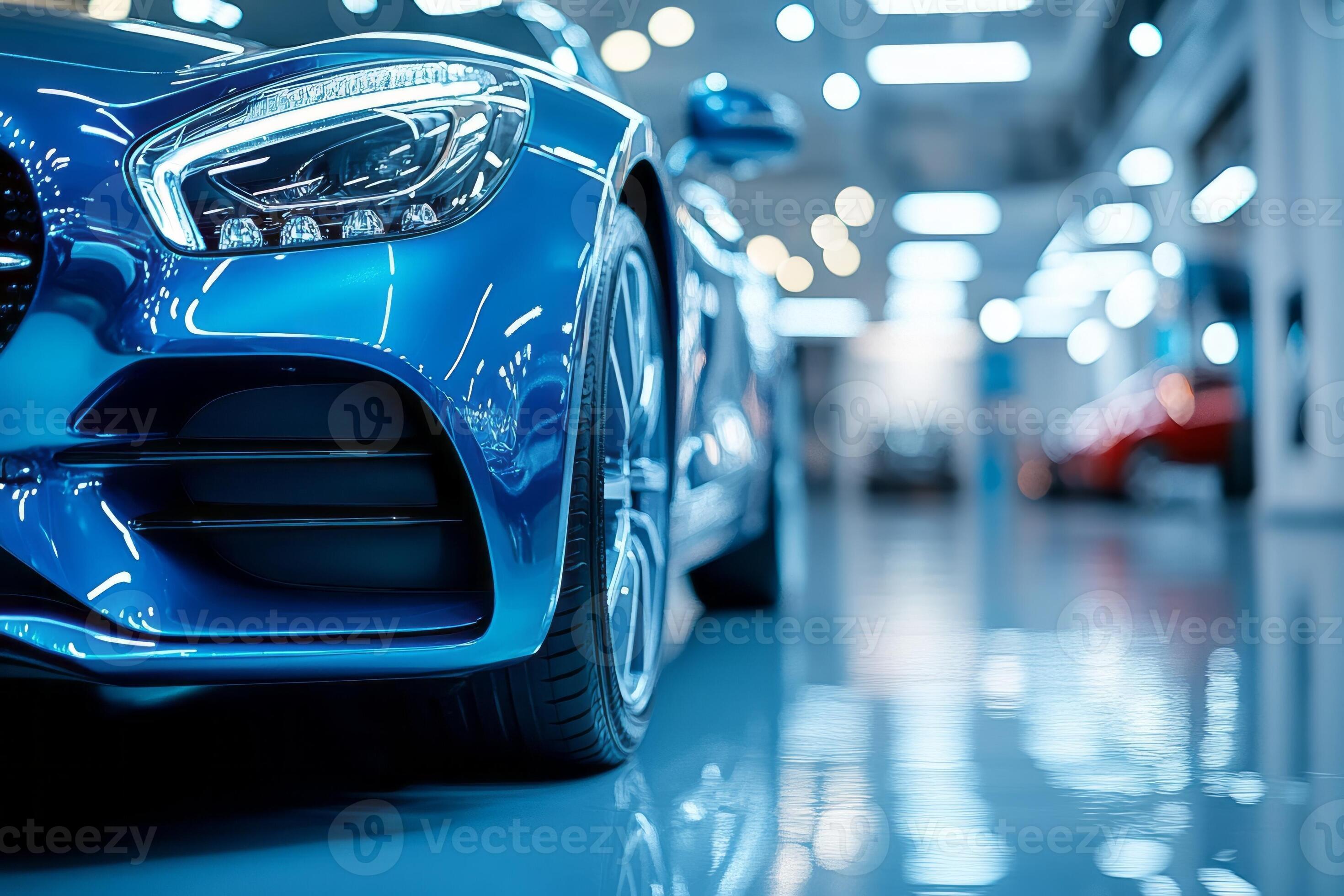 2940x1960 Close Up Of A Sleek Blue Luxury Car In A Bright Showroom, Showcasing Its Modern Design And Glossy Finish