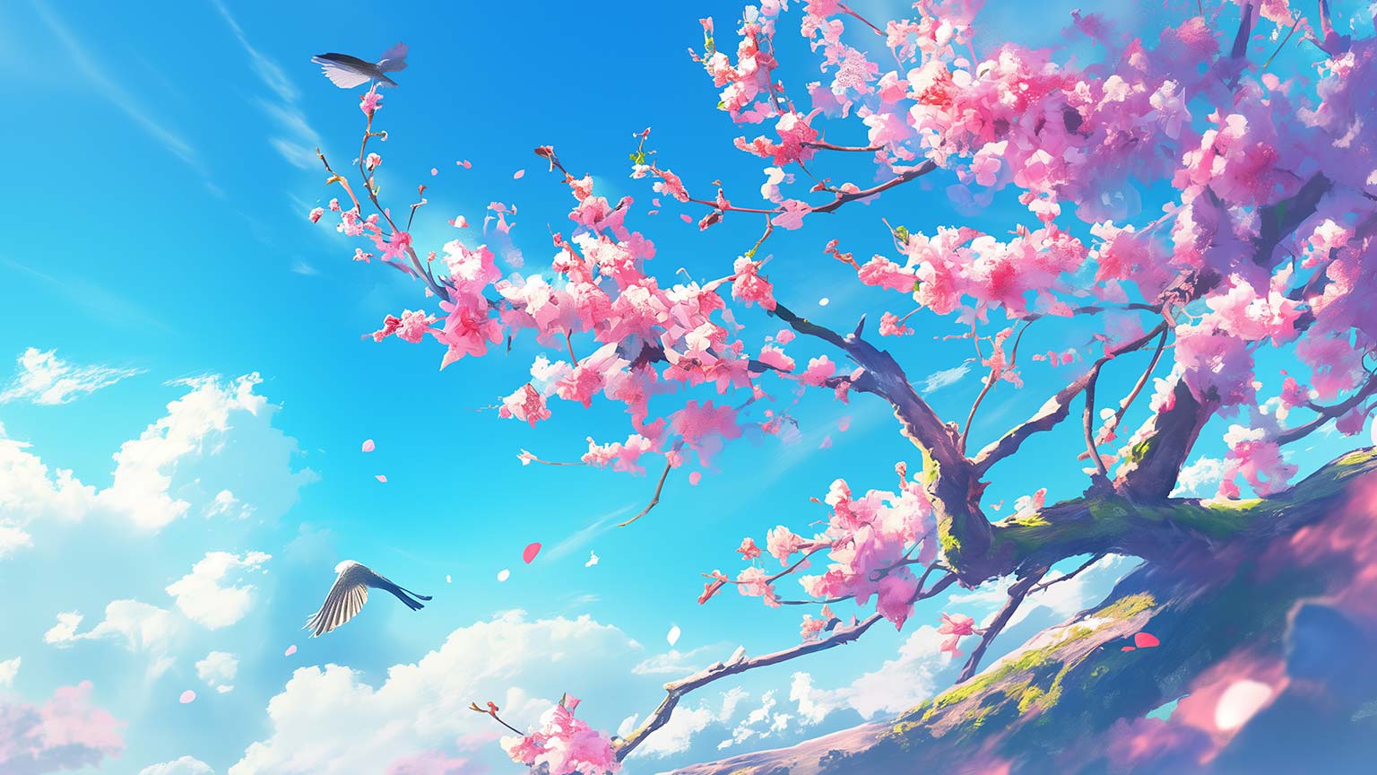 1536x864 Sakura Branches Blue Sky Desktop Wallpaper