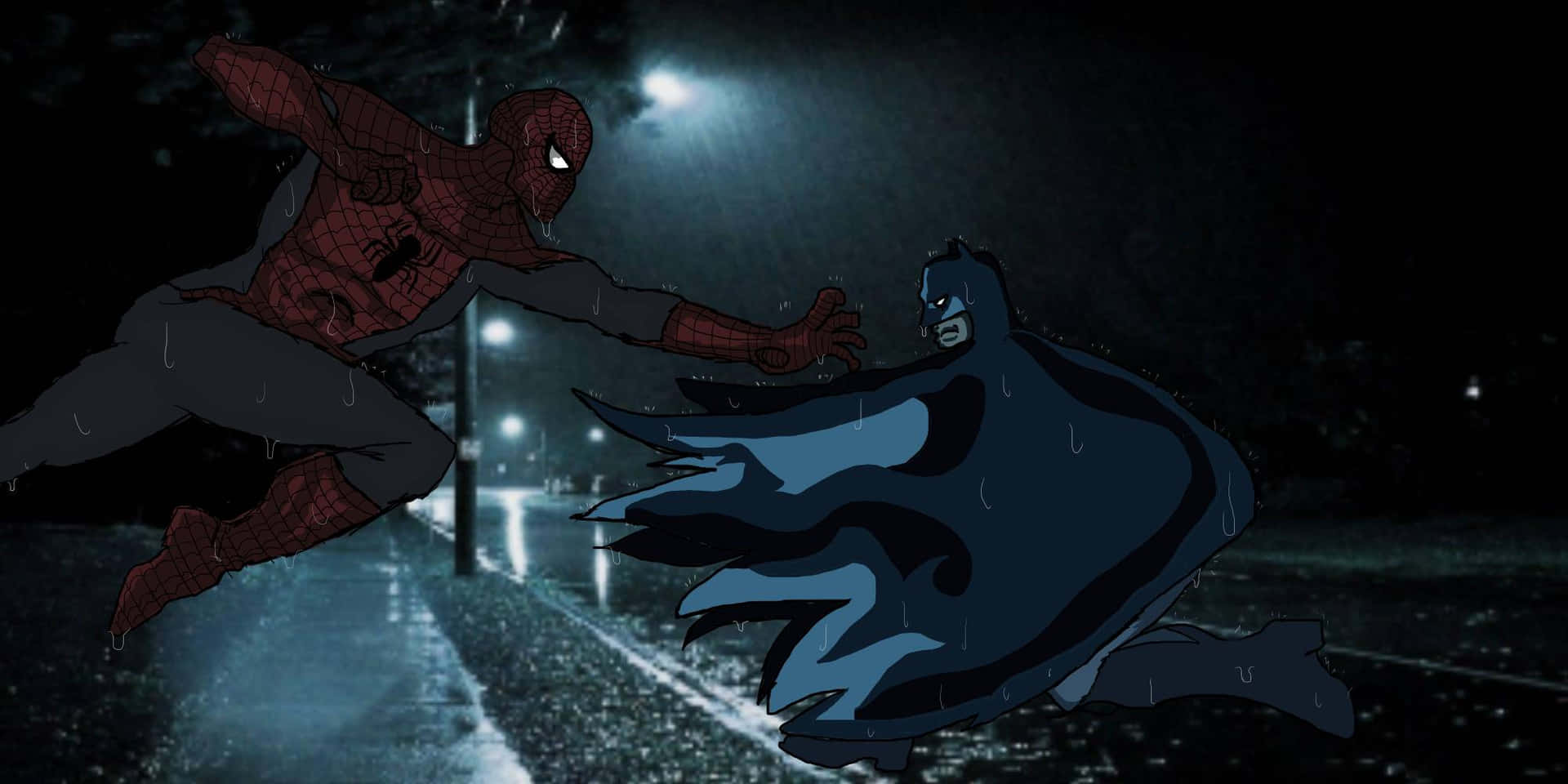 1920x960 Download Spiderman Batman Nighttime Showdown Wallpaper