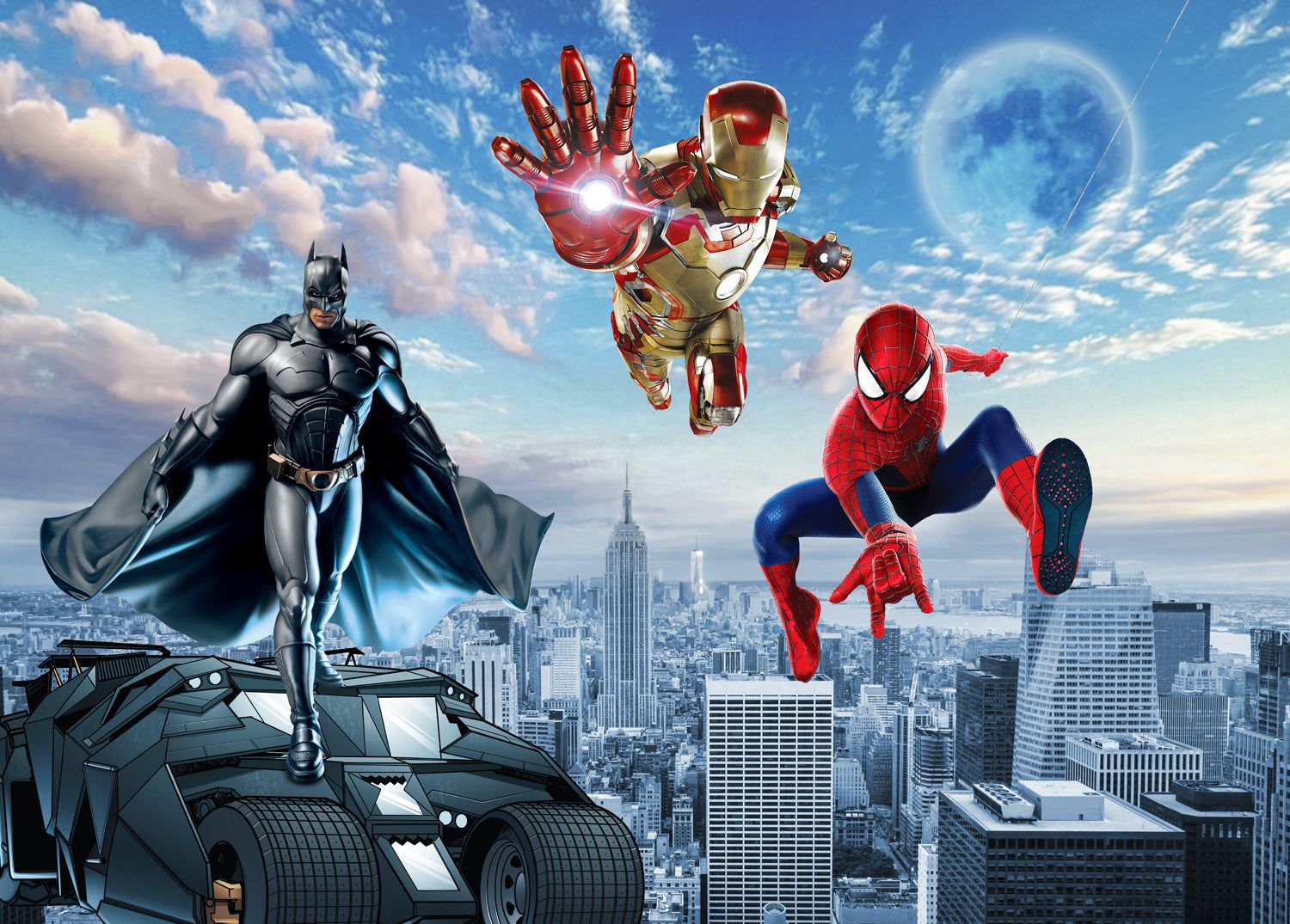 1500x1075 Spider Bat Iron Man Kids Wallpaper ( Sample Print )