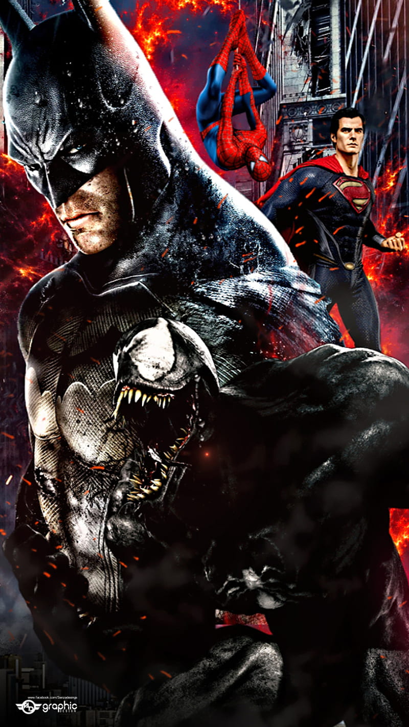 800x1422 DC Vs Marvel, batman, dc universe, heroes, spiderman, superman, venom, HD phone wallpaper