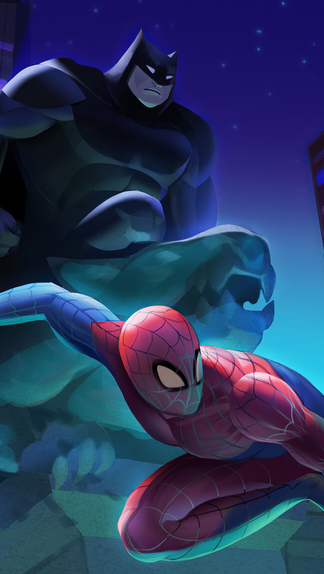 1300x2300 Batman Spiderman and Catwoman Fanart Wallpaper 4K for iPhone and Mobile Phone