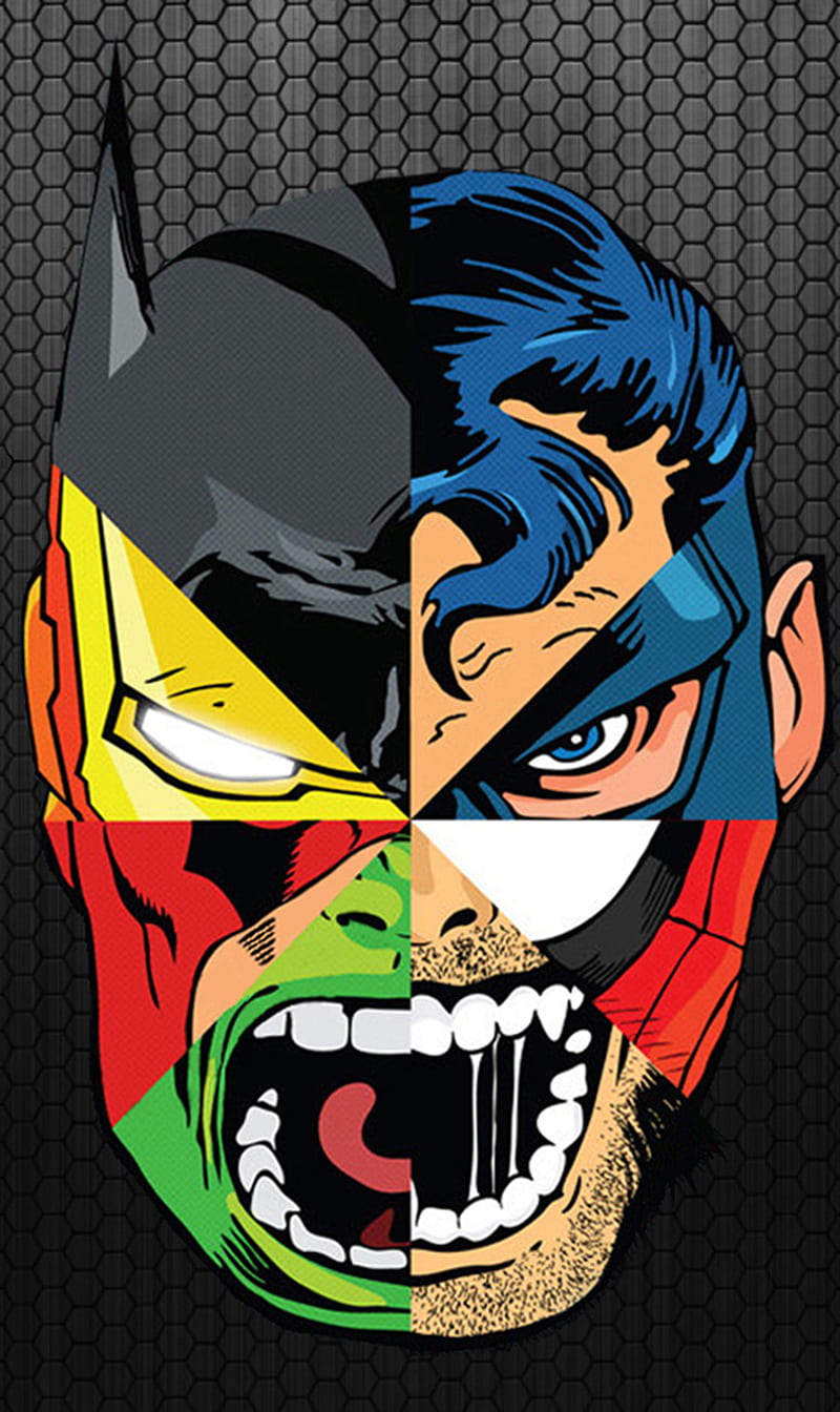 800x1344 Superhero Mashup, batman, hulk, ironman, spiderman, superman, wolverine, HD phone wallpaper