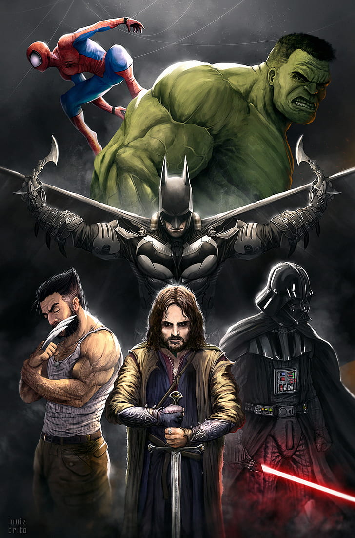 728x1102 HD Wallpaper: Marvel Comics, Spider Man, Wolverine, Hulk, DC Comics, Batman