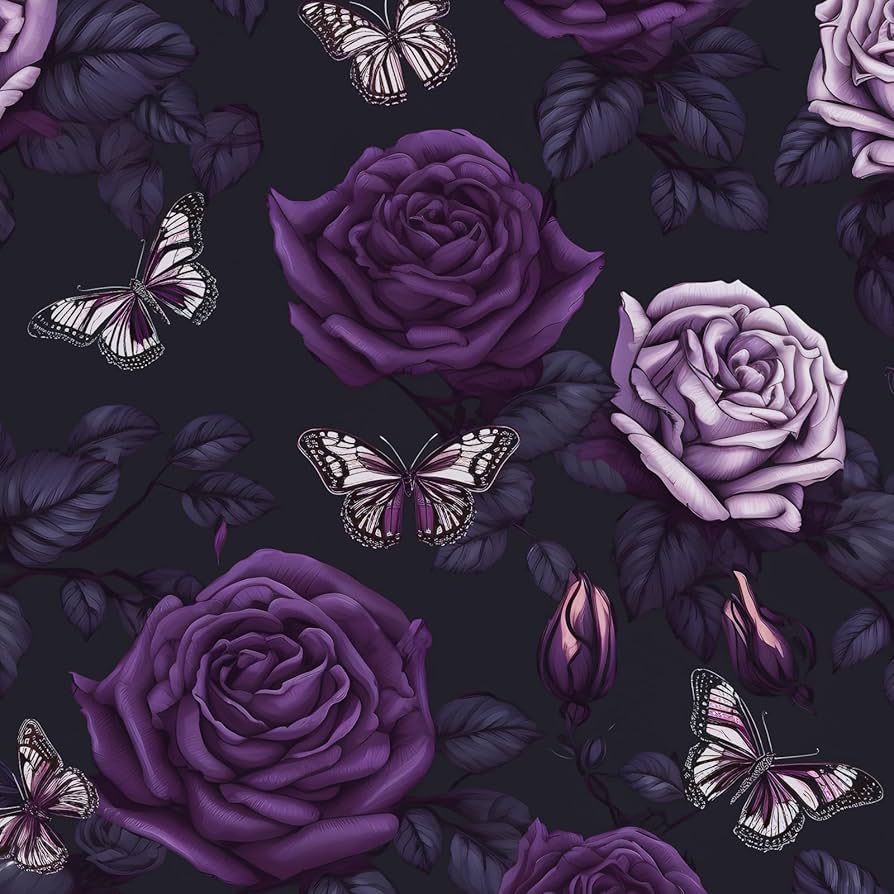 894x894 BOKEBEVE Extra Long Dark Purple Butterfly Wallpaper Peel and Stick Floral Contact Paper for Kitchen Backsplash Bathroom Shelf Liner Removable Renter Friendly 17.5 x 393.5In