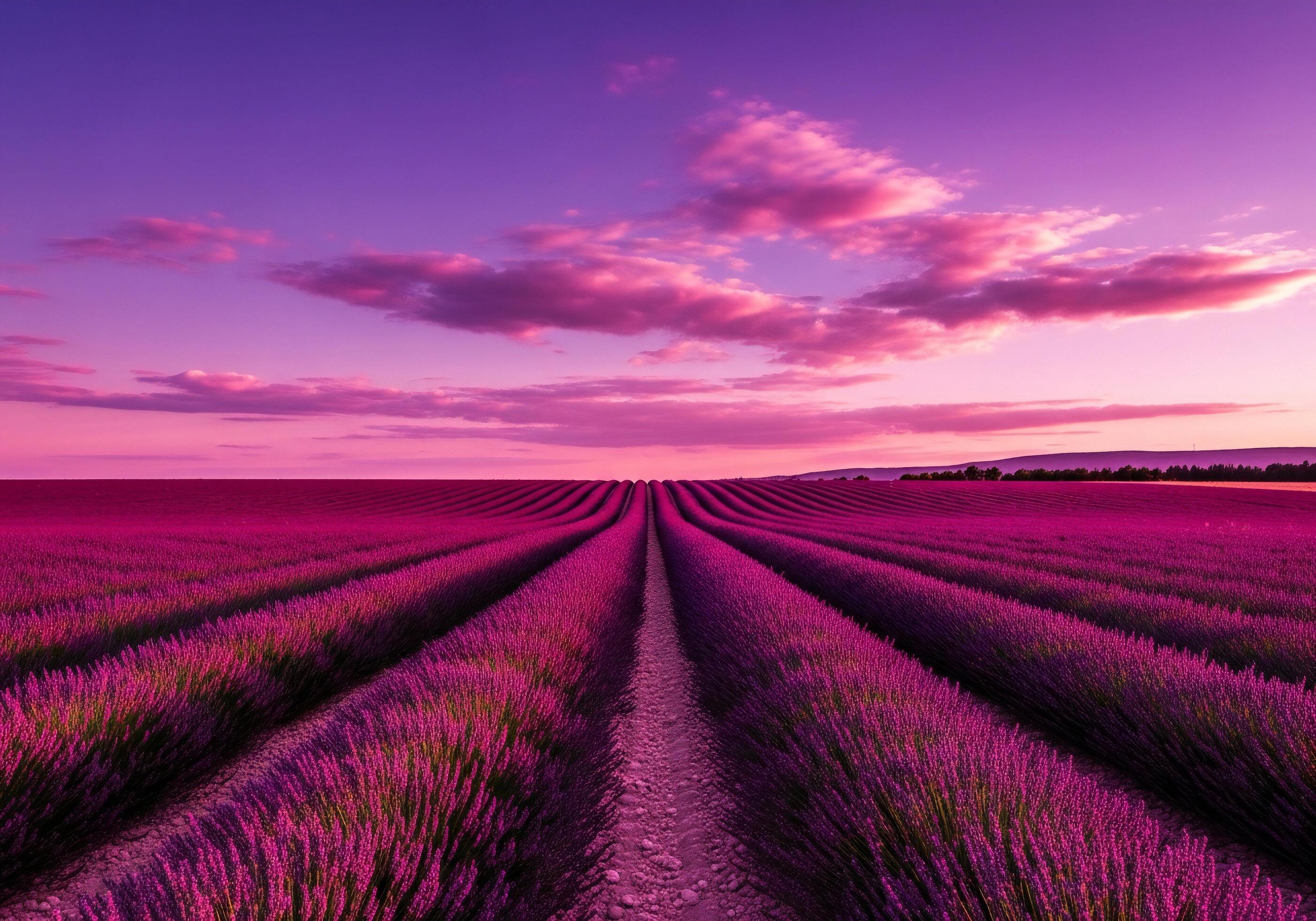 2800x1960 Nature background, Nature wallpaper, Rows of vibrant purple lavender fields under a pink and purple sunset sky