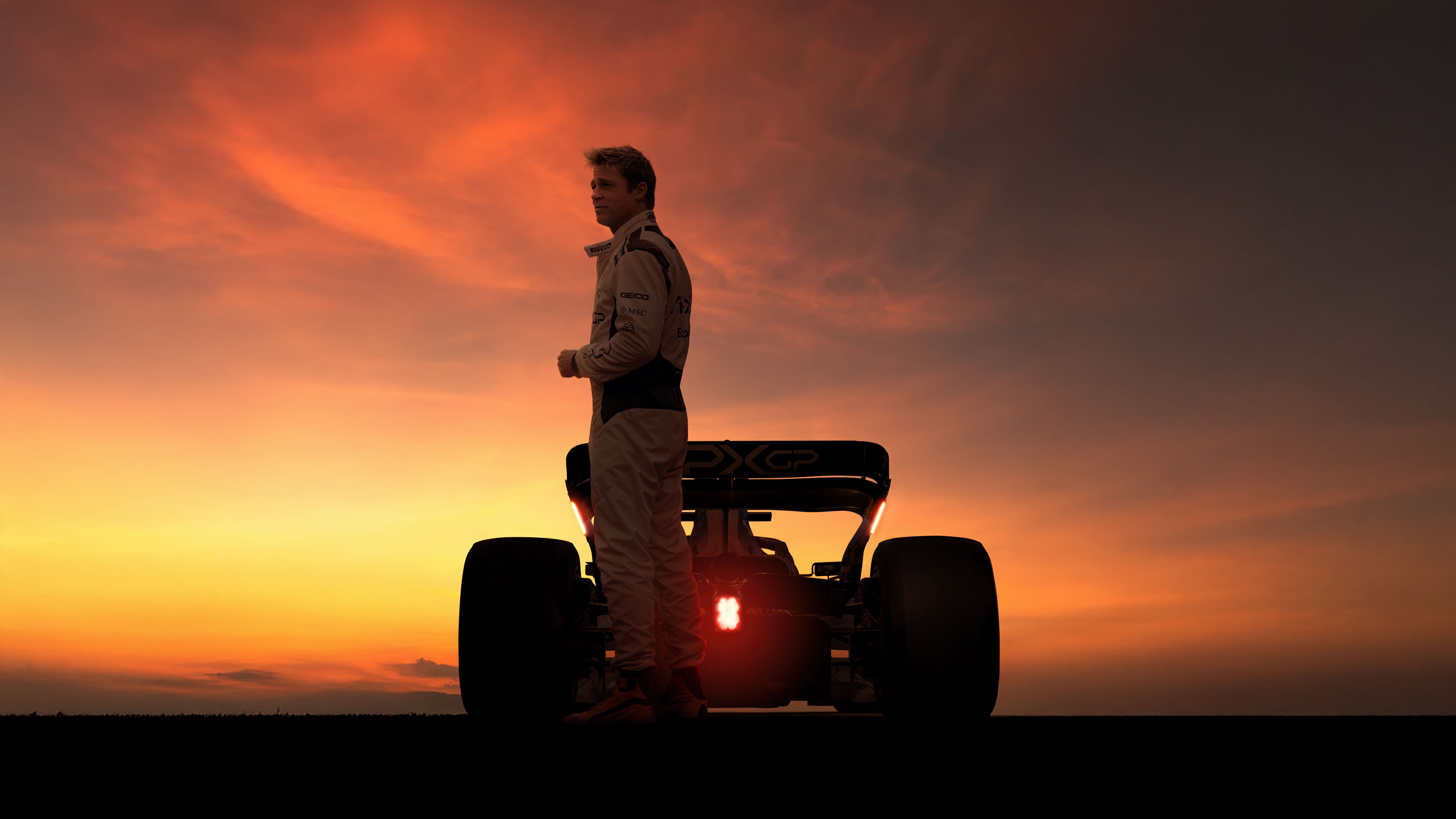 7680x4320 F1: The Movie Wallpaper 4K, 8K, Sunset, Brad Pitt