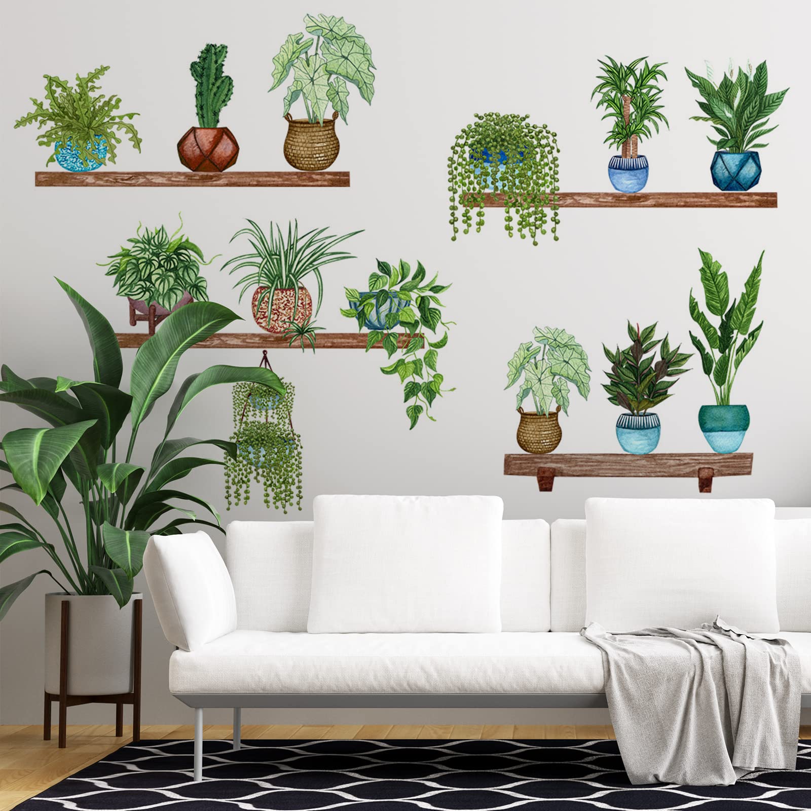 1600x1600 FAYYGYH Tropical Plants Wall Stickers Green Potted Plant Wall Decals Removable DIY Art Murals for Family Living Room Background Wall Decoration Kids Bedroom Kitchen Office Girl Room Wallpaper