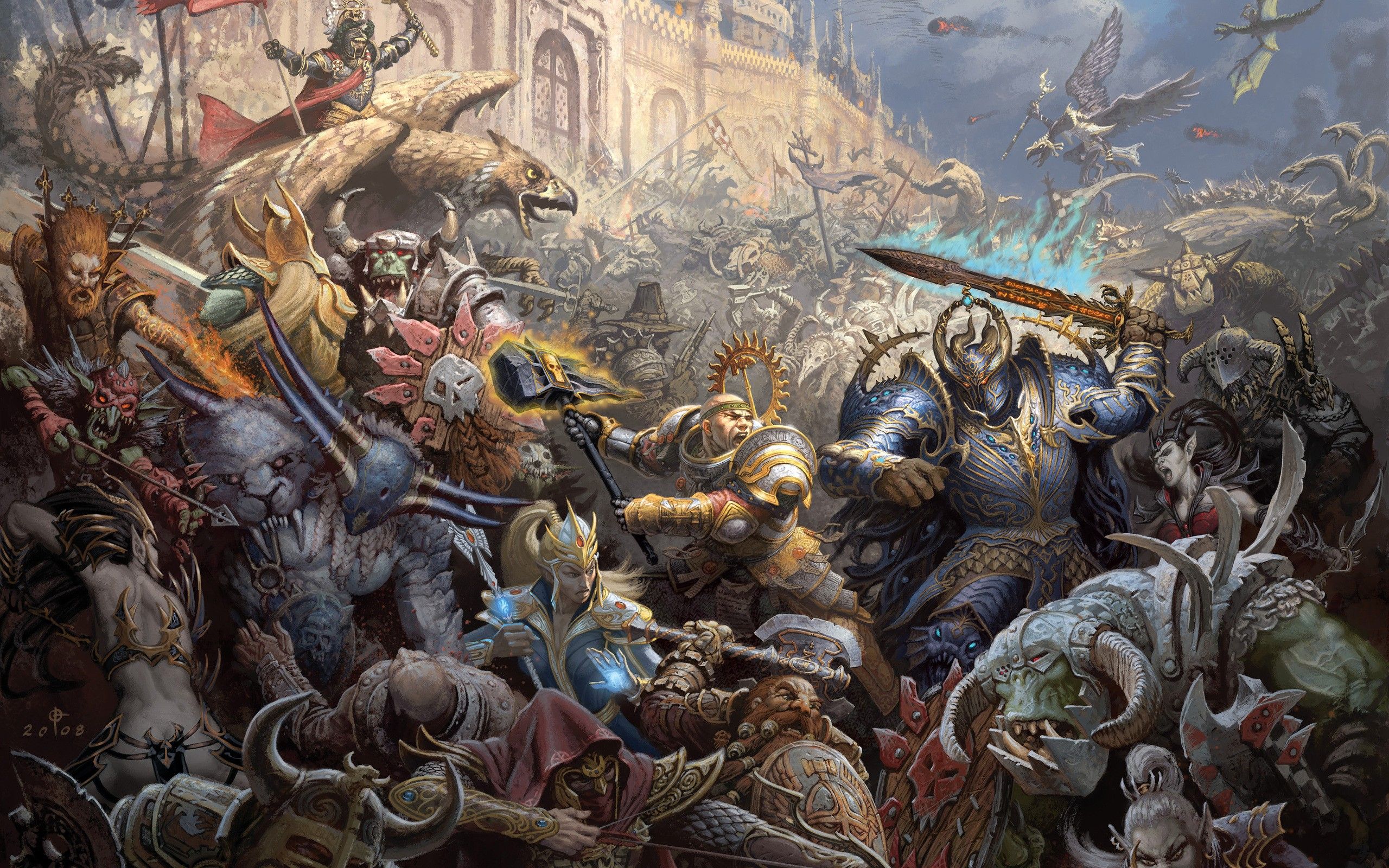 2560x1600 fantasy, Mage, War, Castles, Warhammer, Chaos, Elves, Dwarfs, Battles, Orcs, Artwork, Siege Wallpaper HD / Desktop and Mobile Background