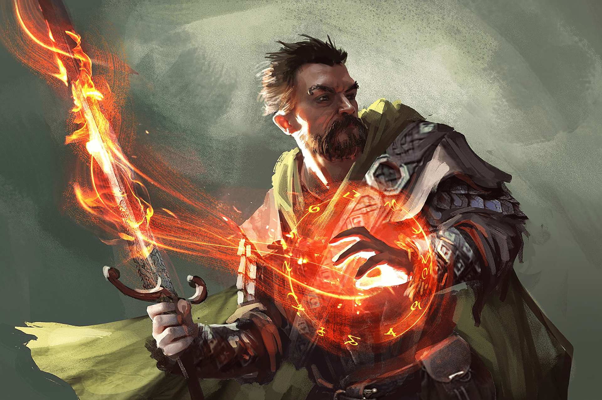 1920x1274 Flaming Blade: The Arcane Warrior's Epic Fantasy Battle