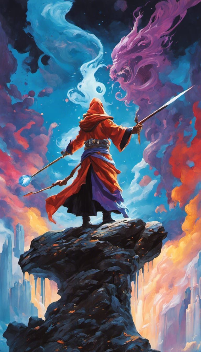 768x1344 Mage conjuring up elemental spirits