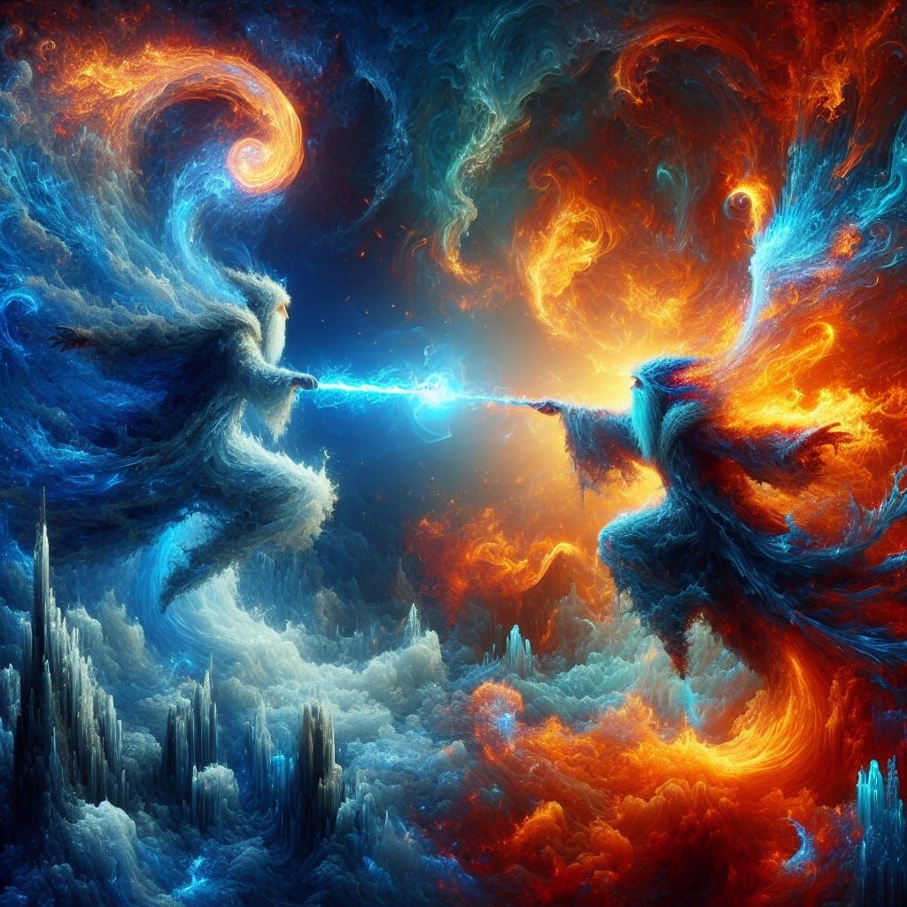 1024x1024 Fire Mage vs Ice Mage: Epic Elemental Battle