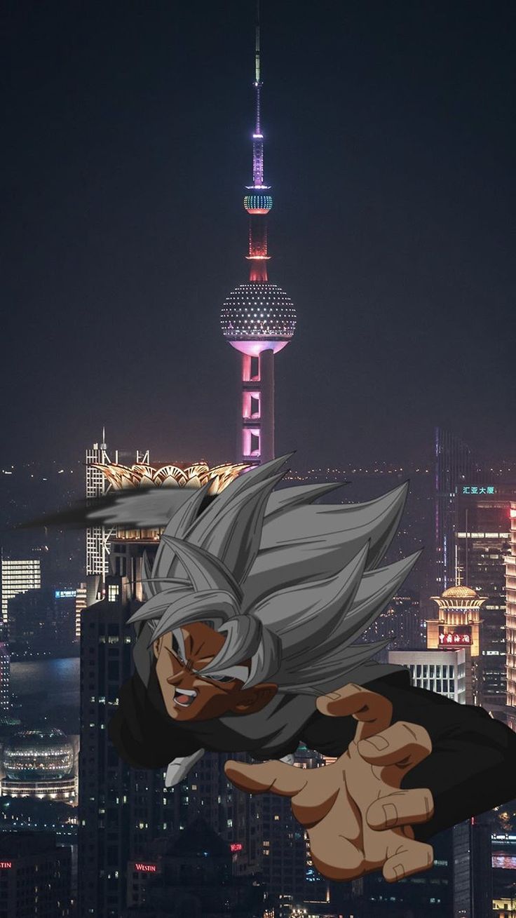 736x1309 Dark Goku in City Skyline at Night. Dragon ball drip wallpaper, Chill goku wallpaper, Goku