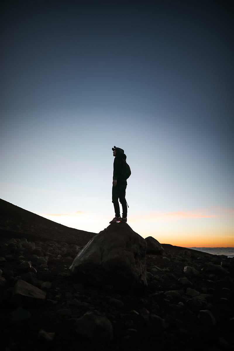 800x1200 Man, silhouette, stone, twilight, dark, HD phone wallpaper