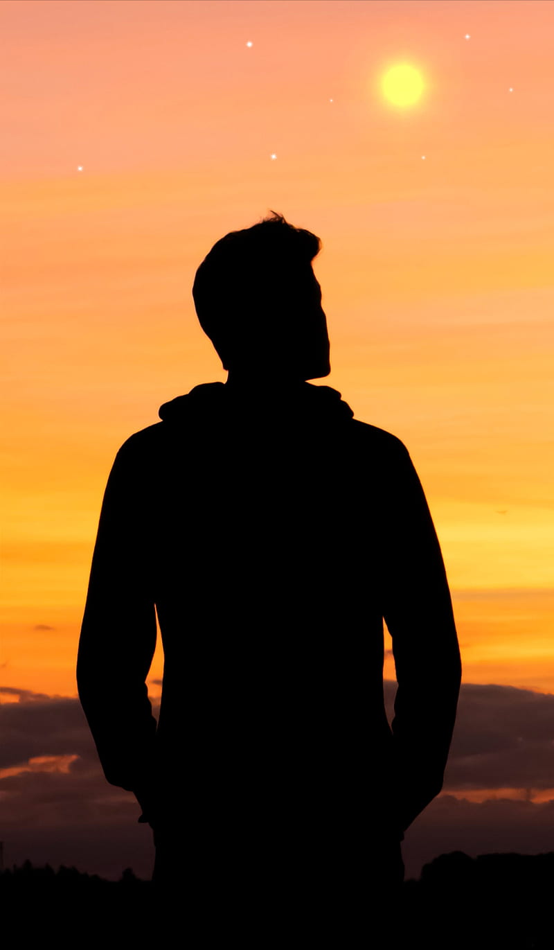 800x1371 Silhouette man, HI, black, cloud, live, night, orange, star, stars, sun, HD phone wallpaper