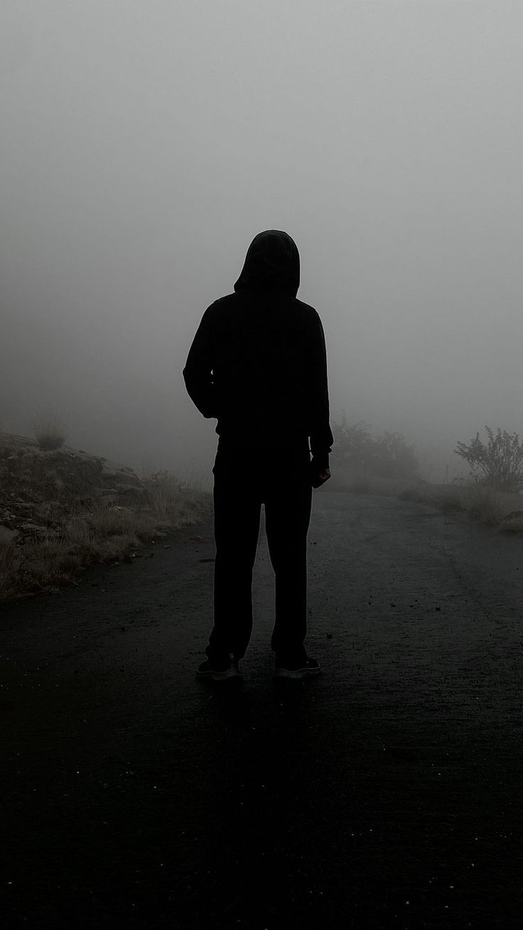 736x1308 Wallpaper man, hood, silhouette, road, fog, nature, Nature 4K by Eng. Download wallpaper man, hood, silhouette, road, fog, nature for free
