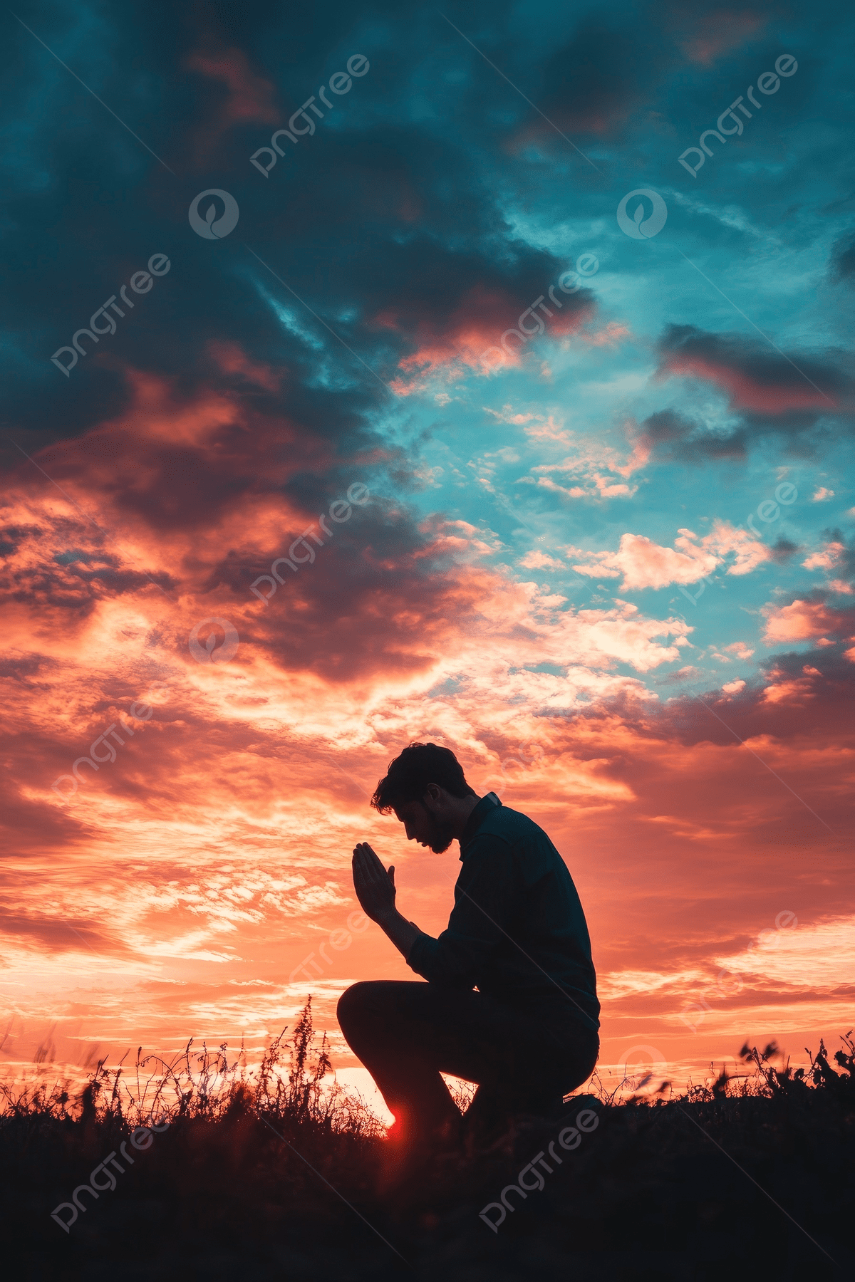 1200x1800 Silhouette Of A Man Praying At Sunset Hope And Faith Background Wallpaper Image For Free Download