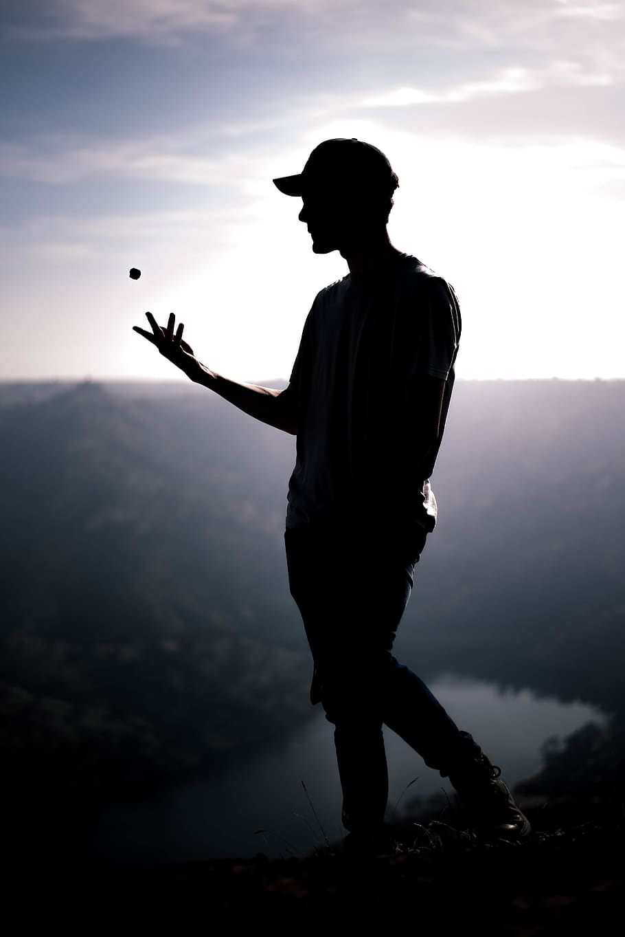 910x1363 nature, wallpaper, adventure, moody, silhouette, mountain, man, rock