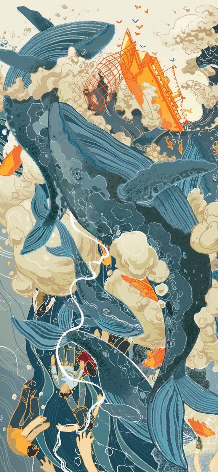736x1594 Japanese art ipad wallpaper. Cool whale wallpaper, Whale illustration vintage wallpaper, Phone wallpaper