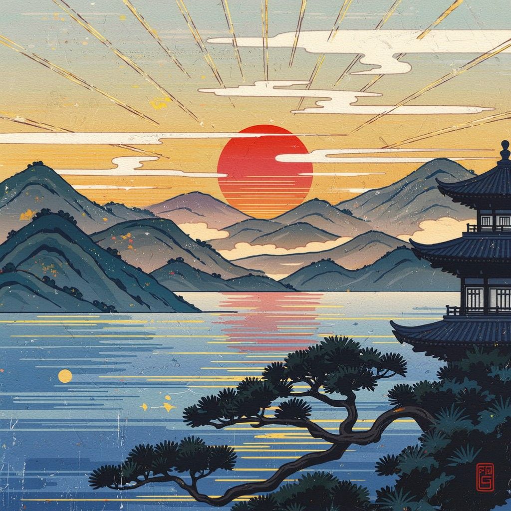 1024x1024 Free Traditional Japanese Sunrise Image, Sunset, Dawn