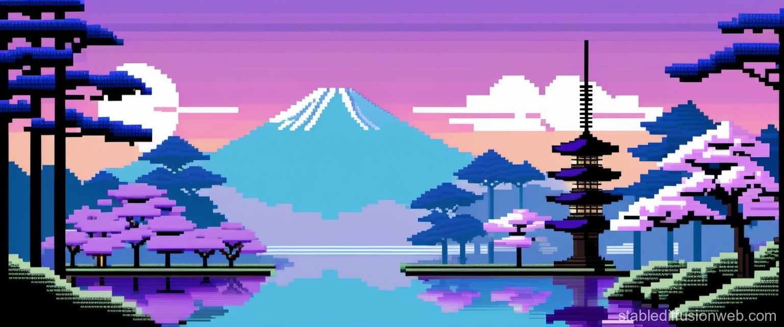 1536x640 Japanese Retro Theme, Blue, Black, Purple for iPad Wallpaper. Stable Diffusion Online