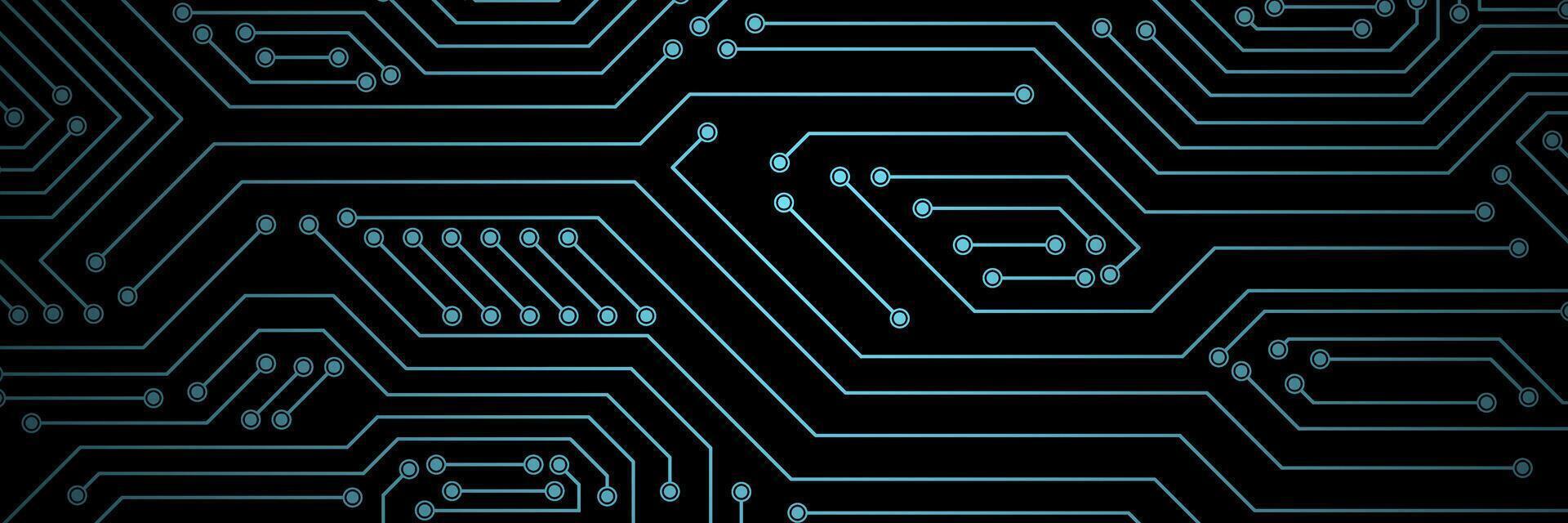 1920x640 digital background with glowing blue circuit lines creating modern technology and innovation abstract pattern