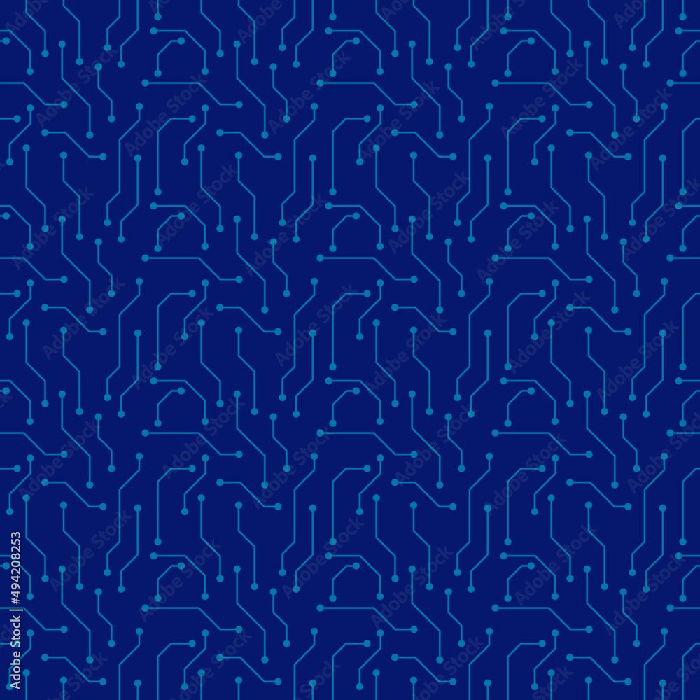 1000x1000 Seamless pattern electronic computer blue circuit design background for wallpaper, wrapping, paper, fabric. Vector illustration. Stock Vector