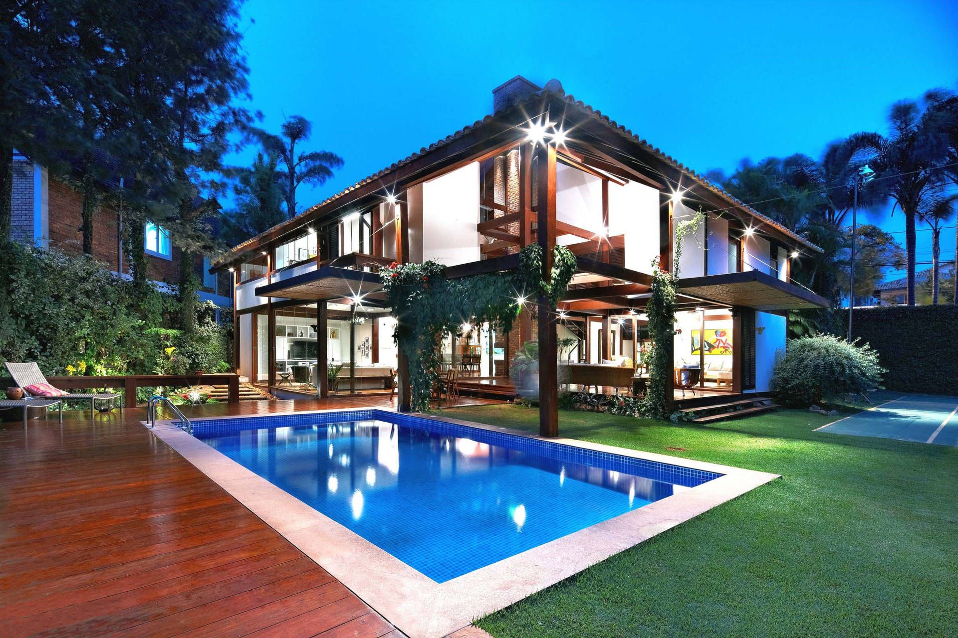 1920x1280 Download Modern House with Simple Pool Wallpaper