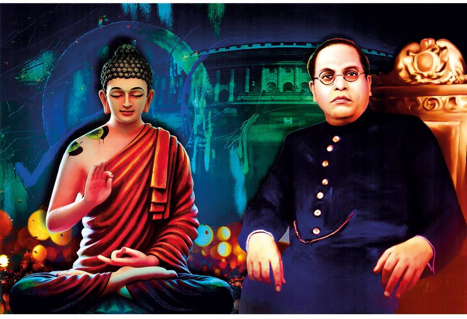 1500x1025 Dr. B. R. Ambedkar And Buddha UV Textured water proof Decorative Art Print of Indian Freedom Fighter Premium Quality Wall Poster (12 inch X 18 inch, Rolled) Paper Print, Personalities