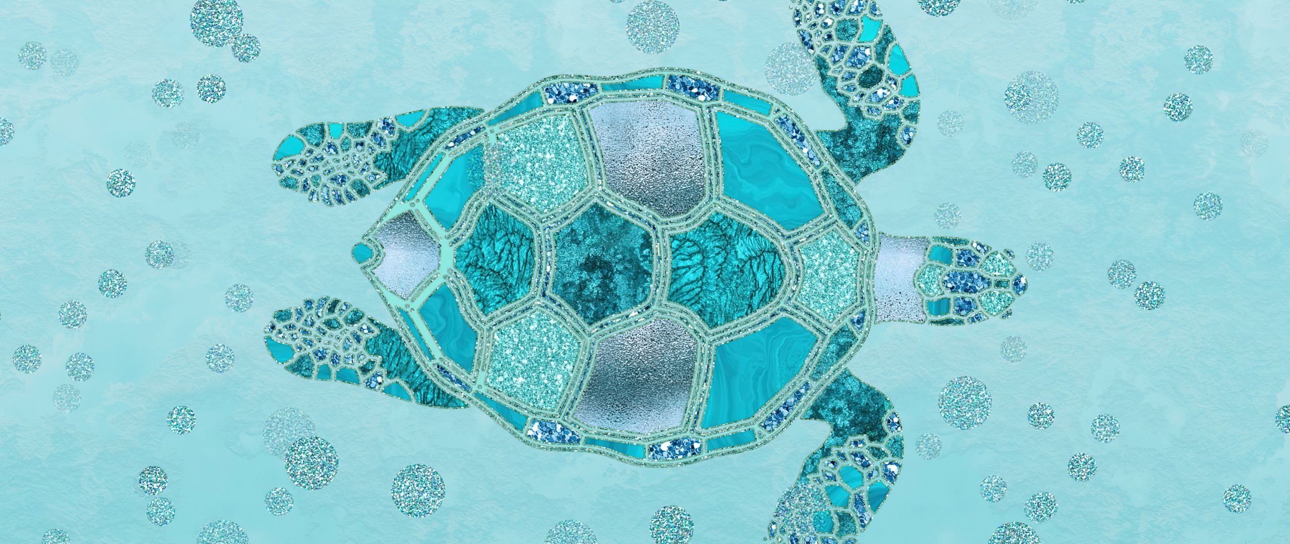 2560x1080 Turtle Wallpaper 4K, Turquoise background