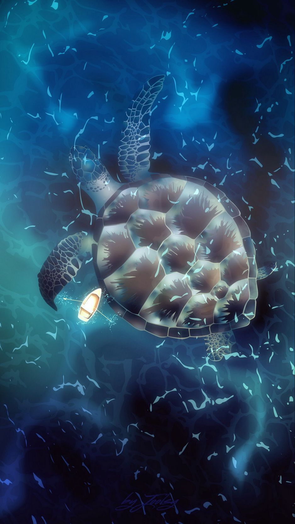 938x1668 Download Wallpaper 938x1668 Turtle, Boat, Aerial View, Art Iphone 8 7 6s 6 For Parallax HD Background