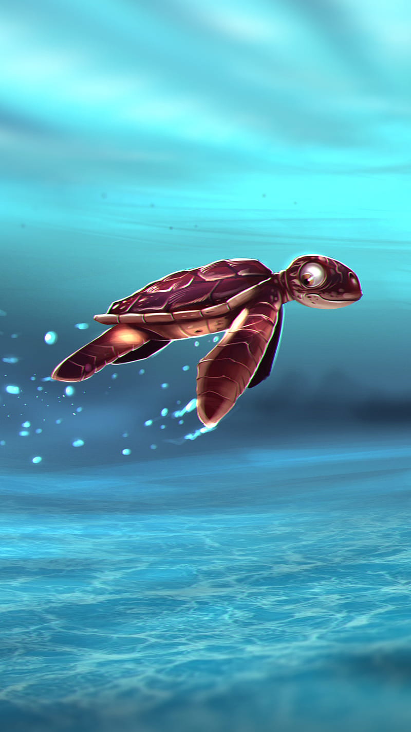 800x1422 Baby turtle in water, baby turtle, artwork, digital art, simple, background, HD phone wallpaper