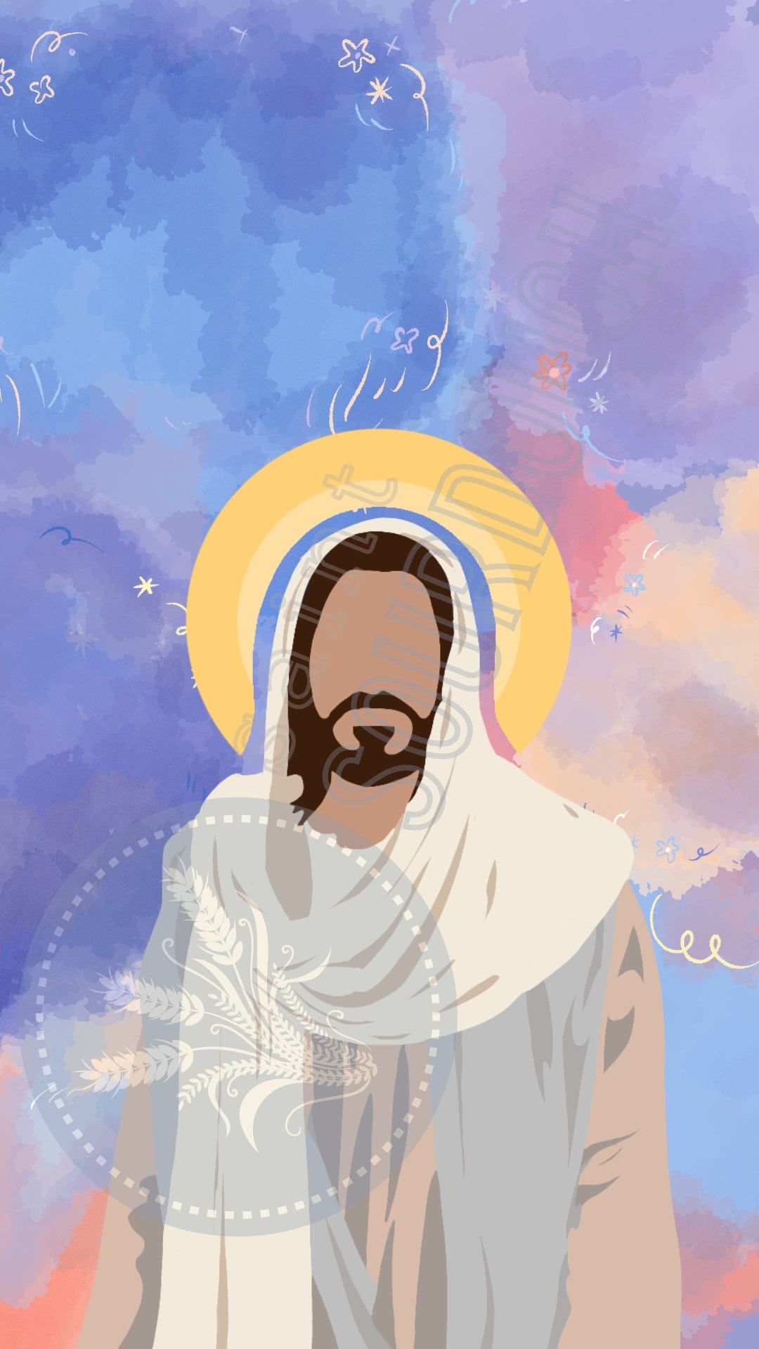 1080x1920 Jesus Phone Wallpaper Christian Minimalist Digital Download Pastel Watercolor Space