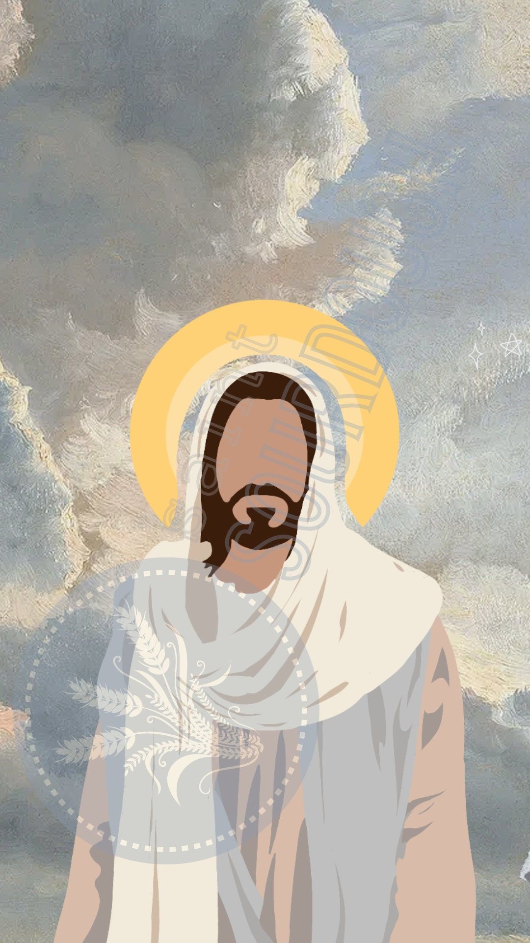 1080x1920 Jesus Phone Wallpaper Christian Minimalist Digital Download Pastel Watercolor Clouds
