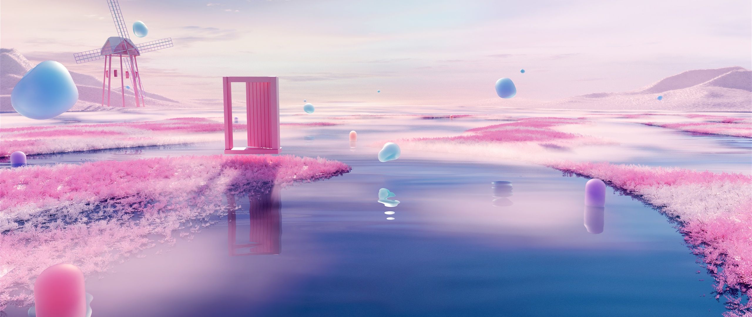 2560x1080 Pink aesthetic Wallpaper 4K, Outdoor, Surrealism, River