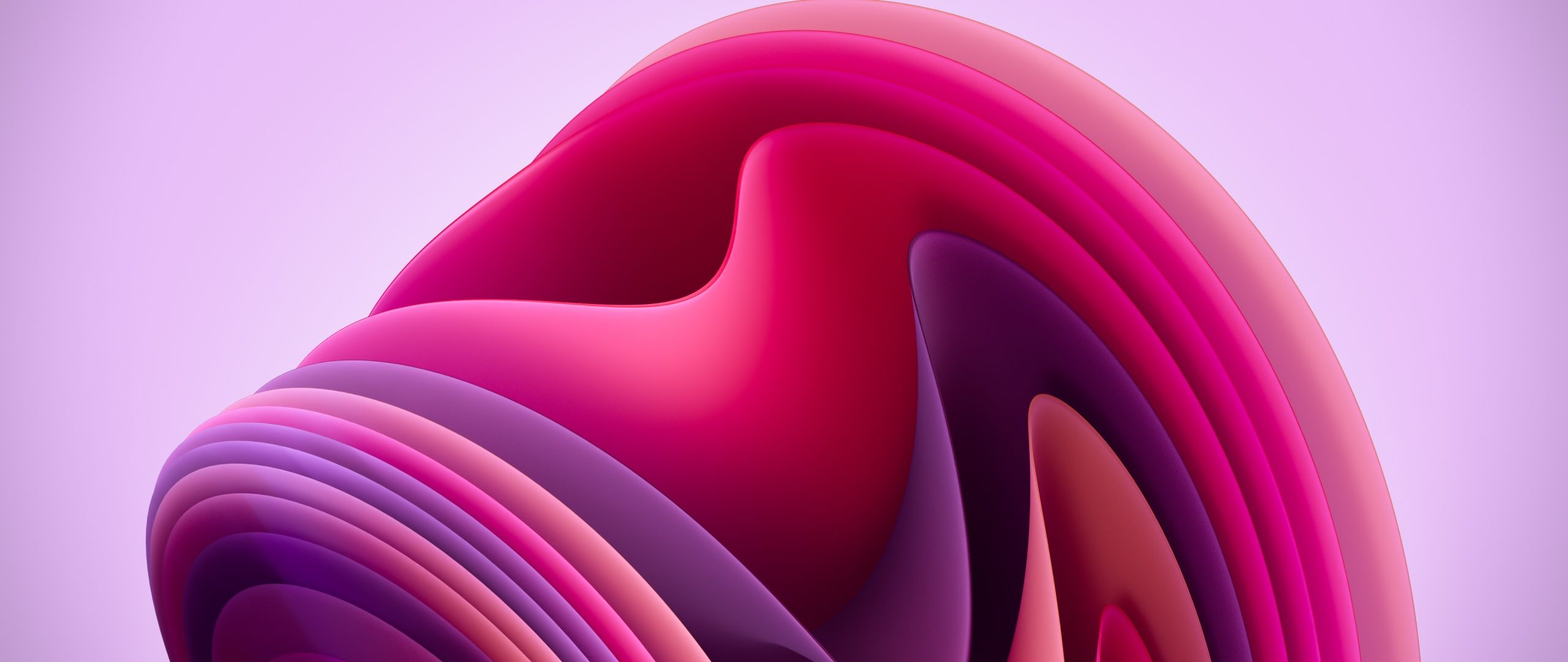 2560x1080 Windows 11 Wallpaper 4K, Flow, Light, Pink background