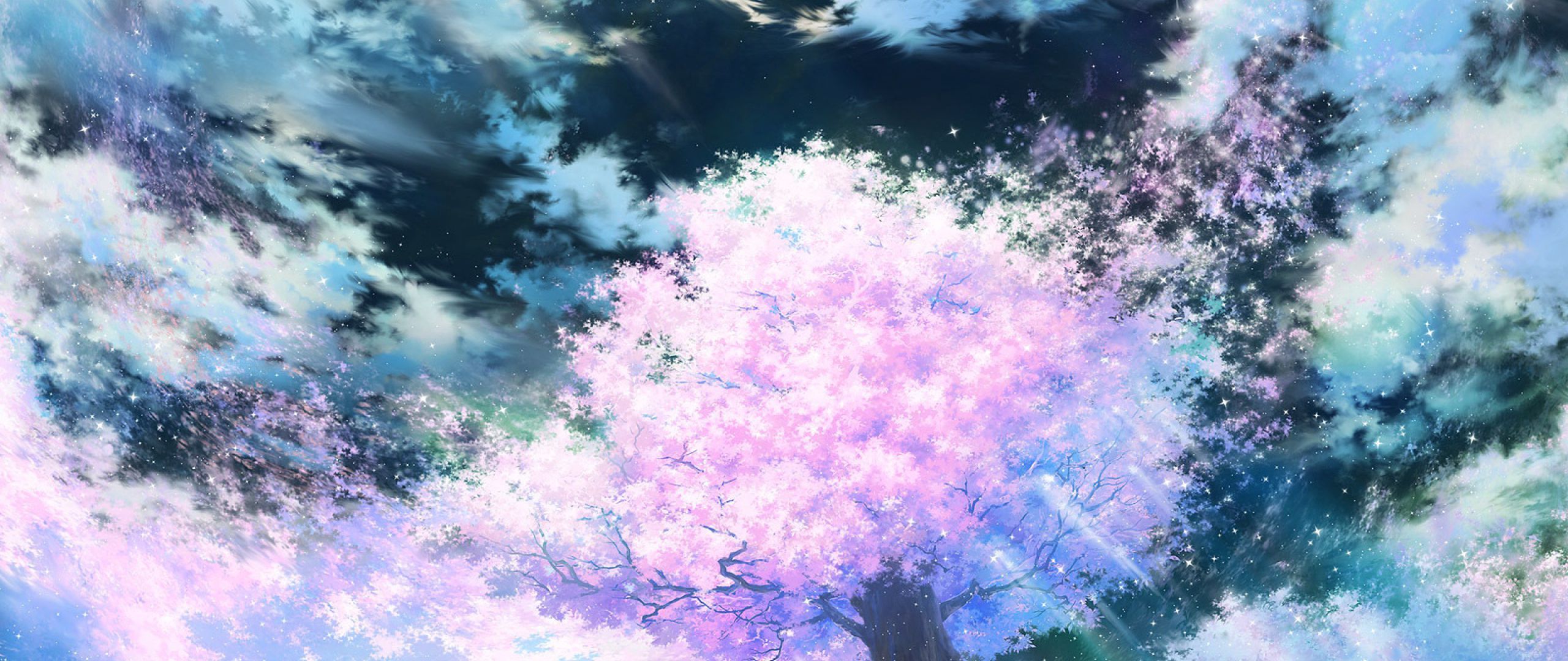 2560x1080 Download wallpaper 2560x1080 sakura, art, sky, anime, pink dual wide 1080p HD background