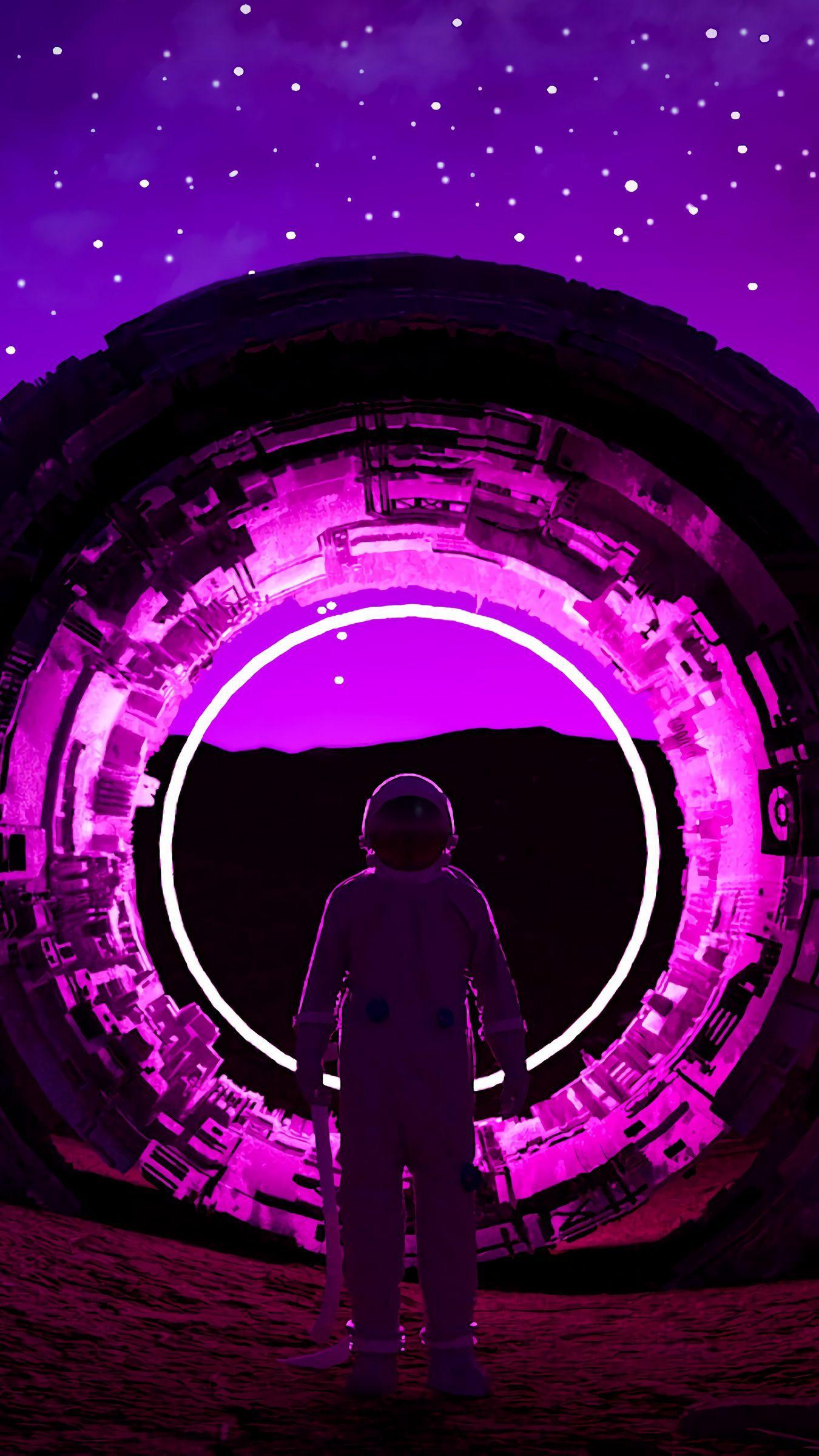 1350x2400 Download wallpaper 1350x2400 astronaut, ring, neon, glow, dark