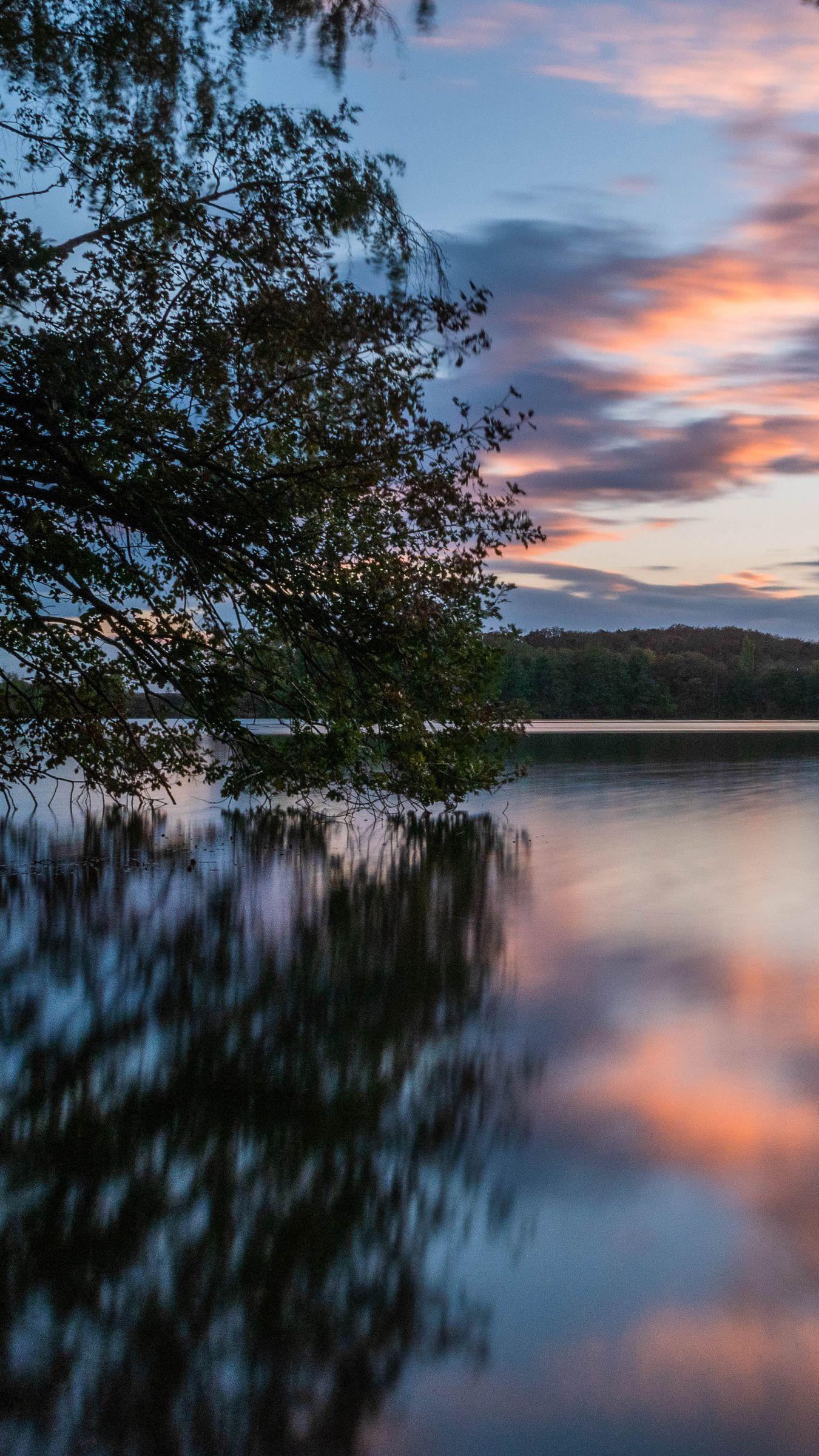 1350x2400 Download wallpaper 1350x2400 lake, trees, water, clouds