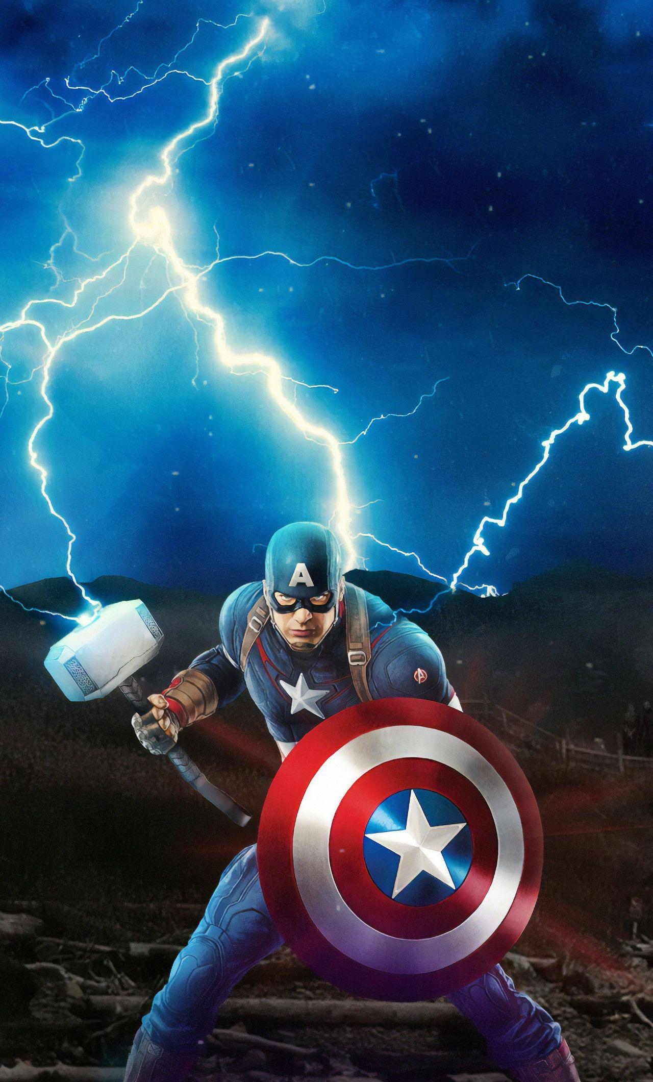 1280x2120 Captain America Mjolnir Avengers Endgame 4k Artwork