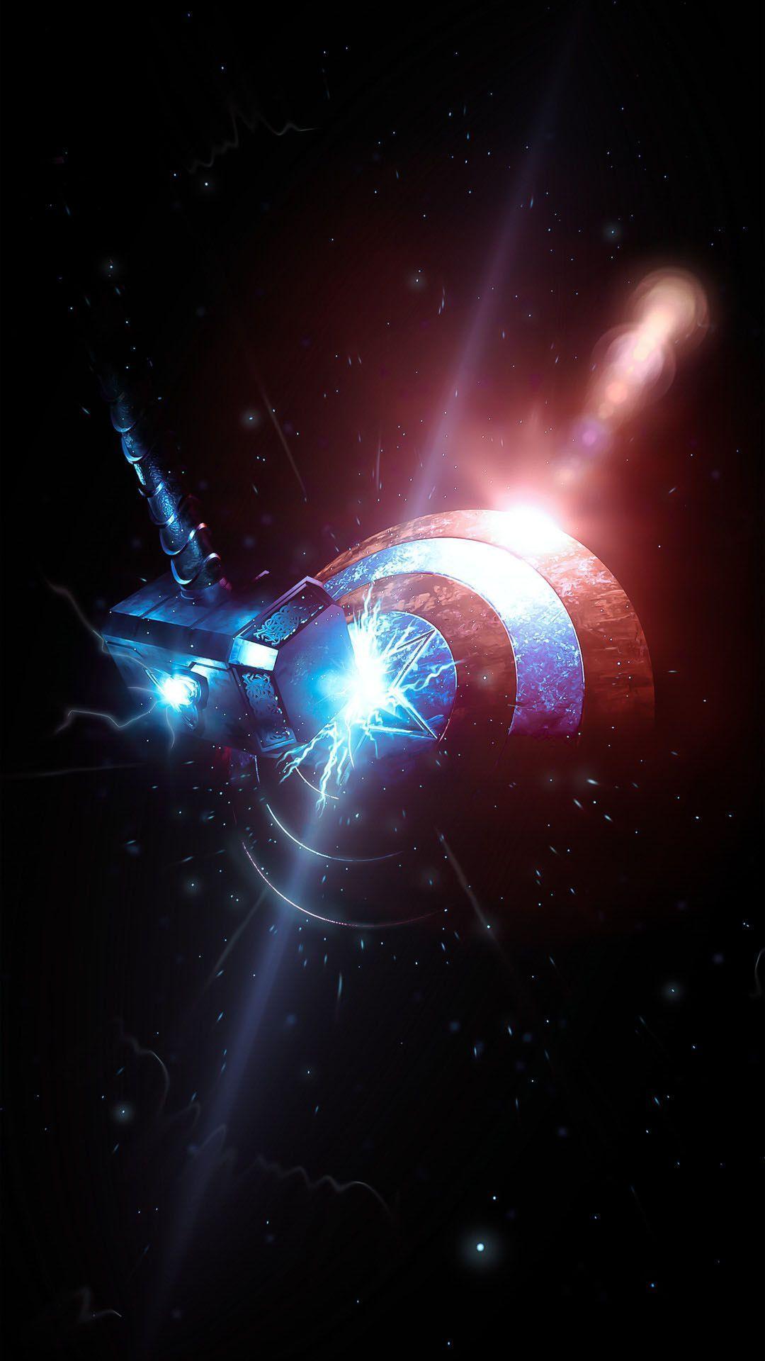 1080x1920 Mjolnir Vs Captain America Shield IPhone Wallpaper in 2020