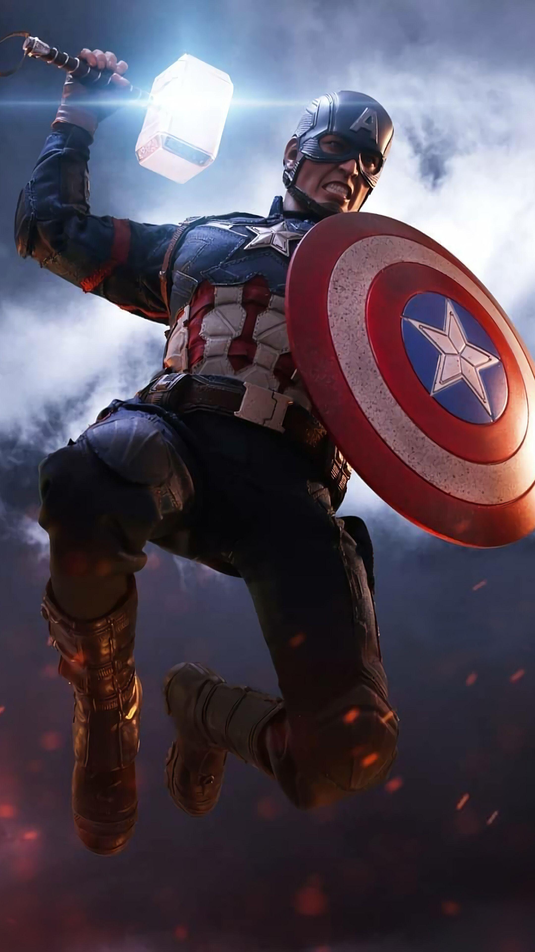 2160x3840 Captain America, Mjolnir, Hammer, Shield, Avengers Endgame
