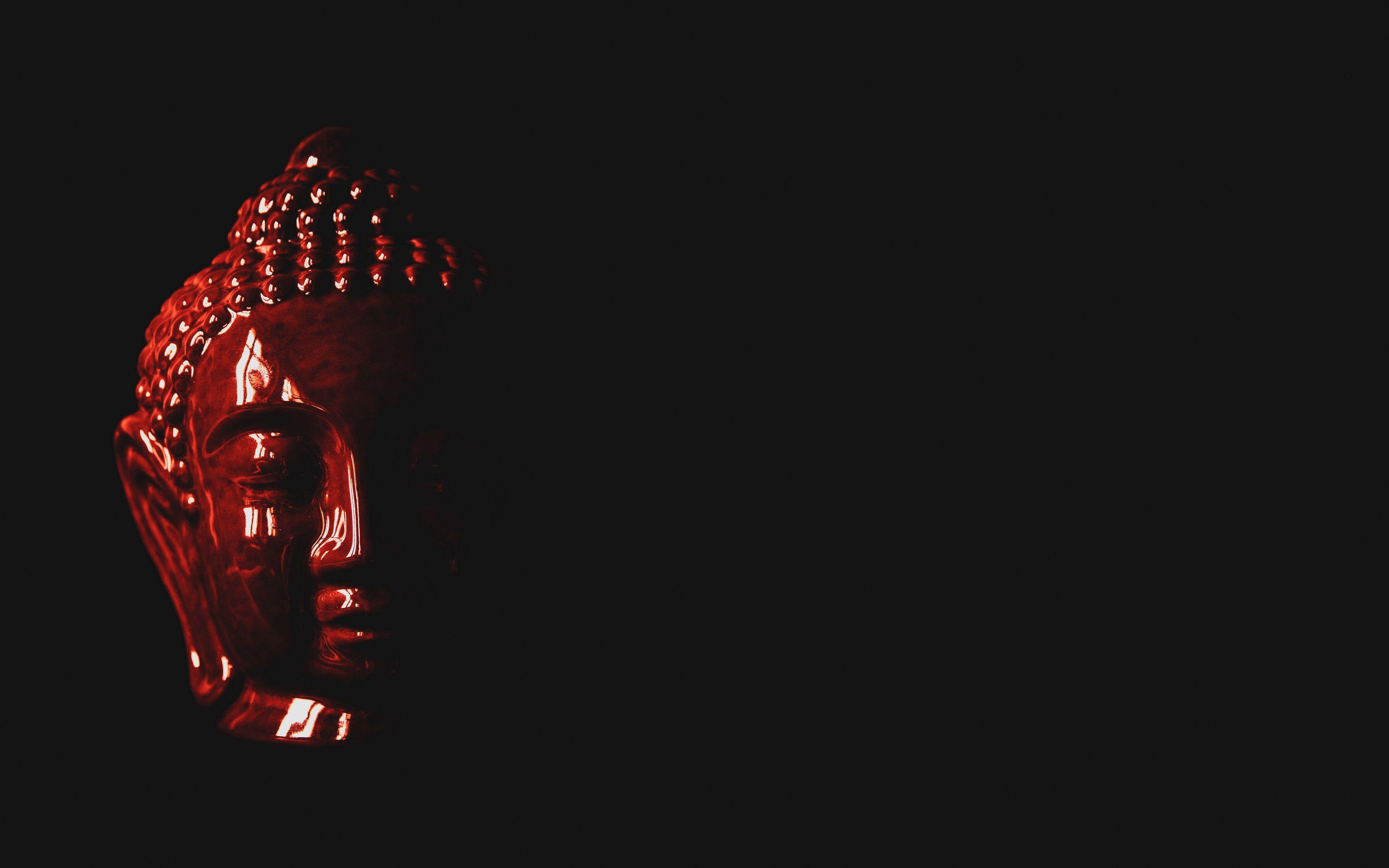 3840x2400 Download wallpaper 3840x2400 buddha, figurine, head, dark, red