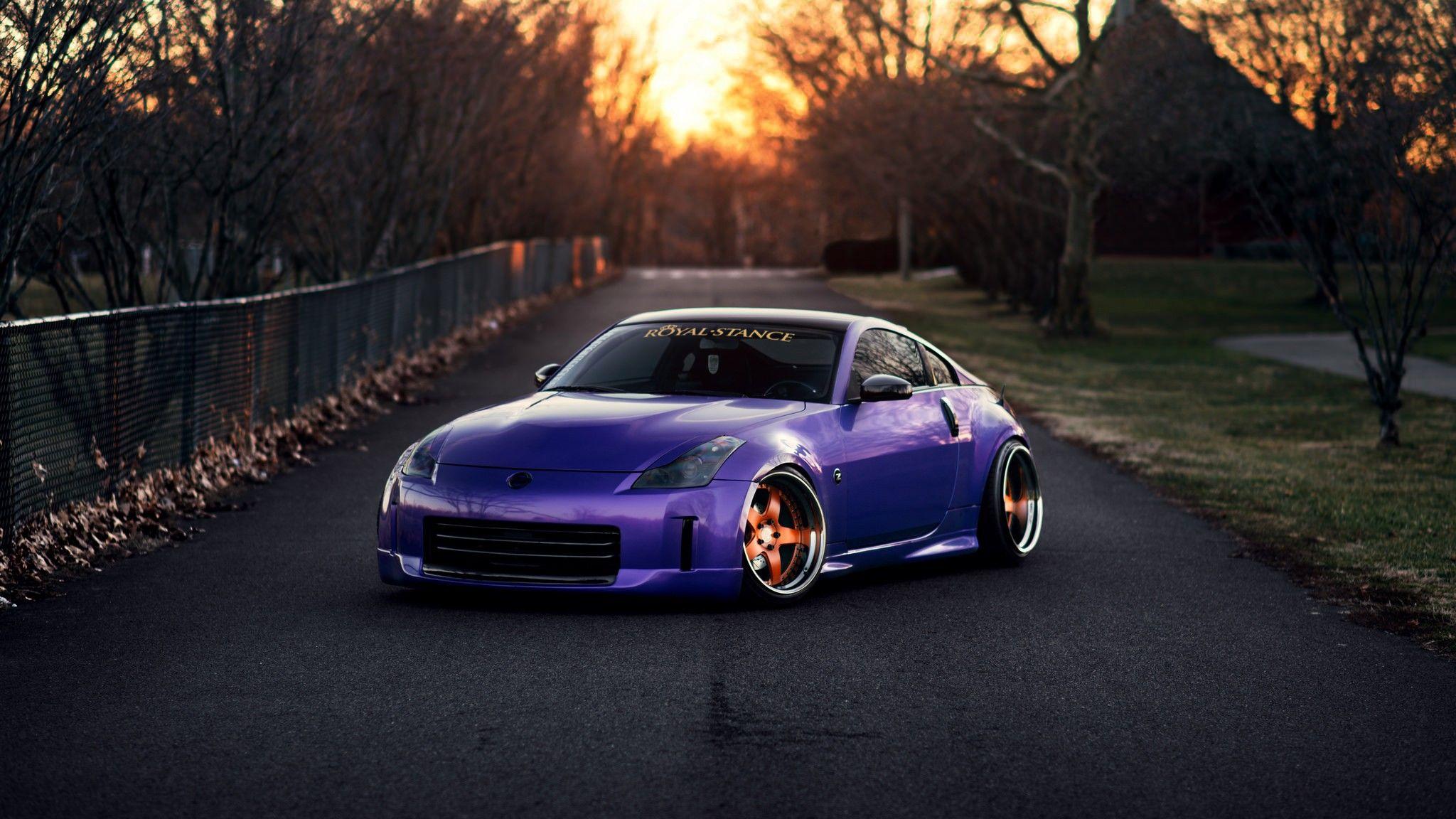 2048x1152 car, Nissan, Nissan 350Z, Tuning, Purple Wallpaper HD / Desktop