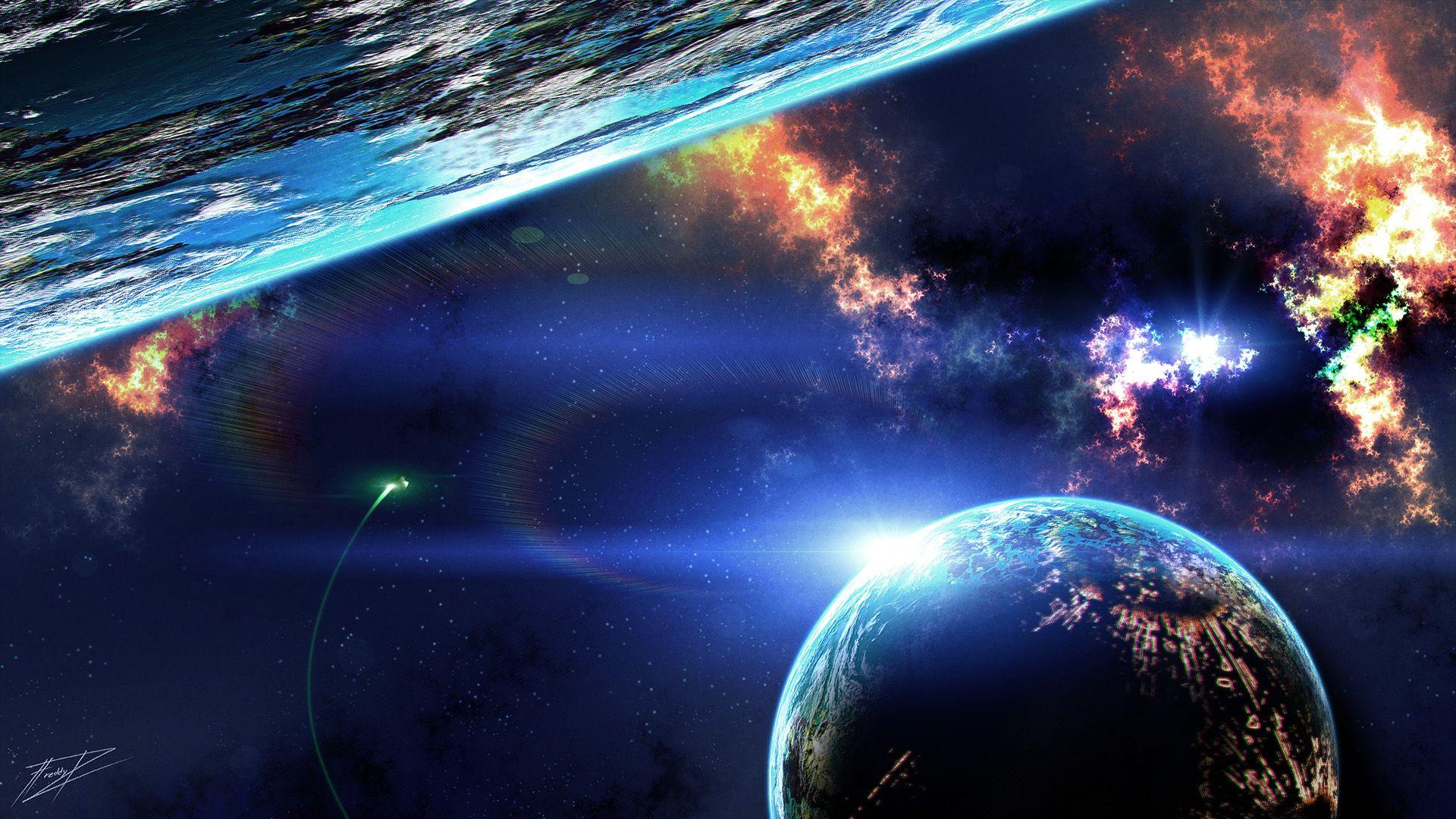 1920x1080 Planets Spaceship Stars futuristic outer space spacecrafts nebula