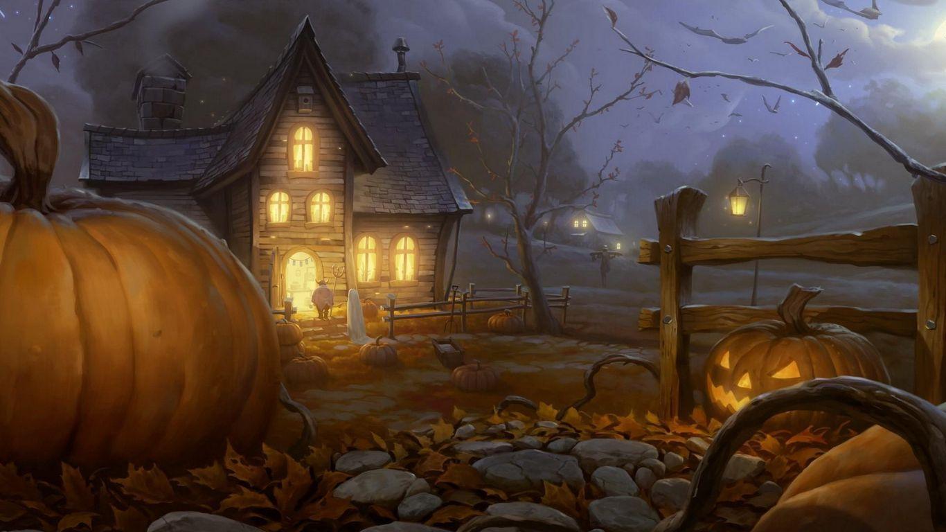 1366x768 Download wallpaper 1366x768 halloween, holiday, night, home, light