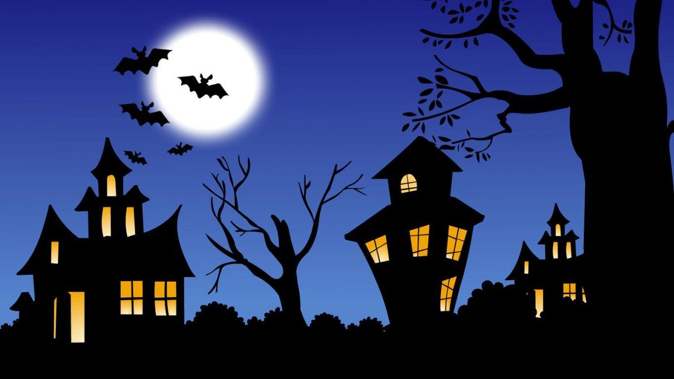 1366x768 Halloween night desktop PC and Mac wallpaper