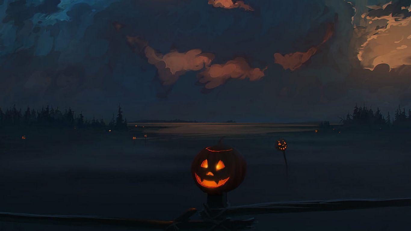 1366x768 Download wallpaper 1366x768 jack o lantern, pumpkin, halloween