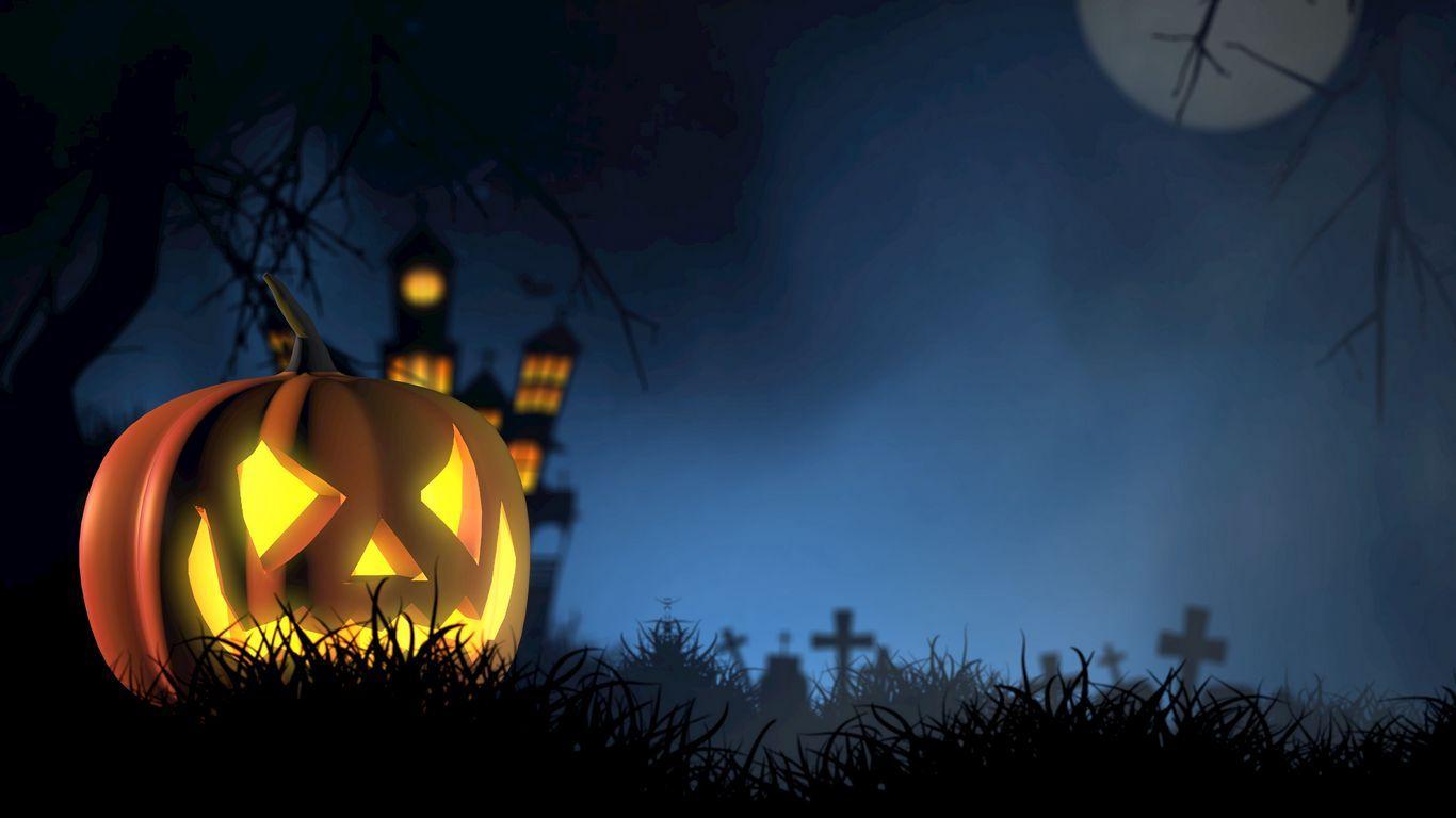 1366x768 Download wallpaper 1366x768 halloween, pumpkin, spooky, face